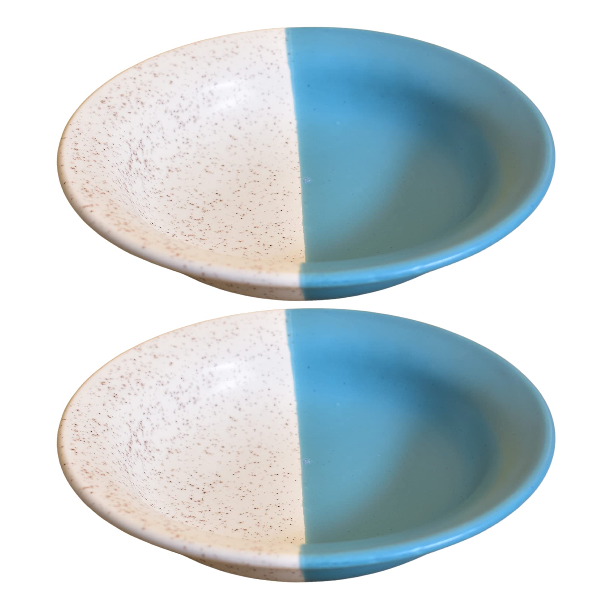 Kunhar Ceramic Pasta Plate, 2 Pieces, White Blue (7.5 Inch)