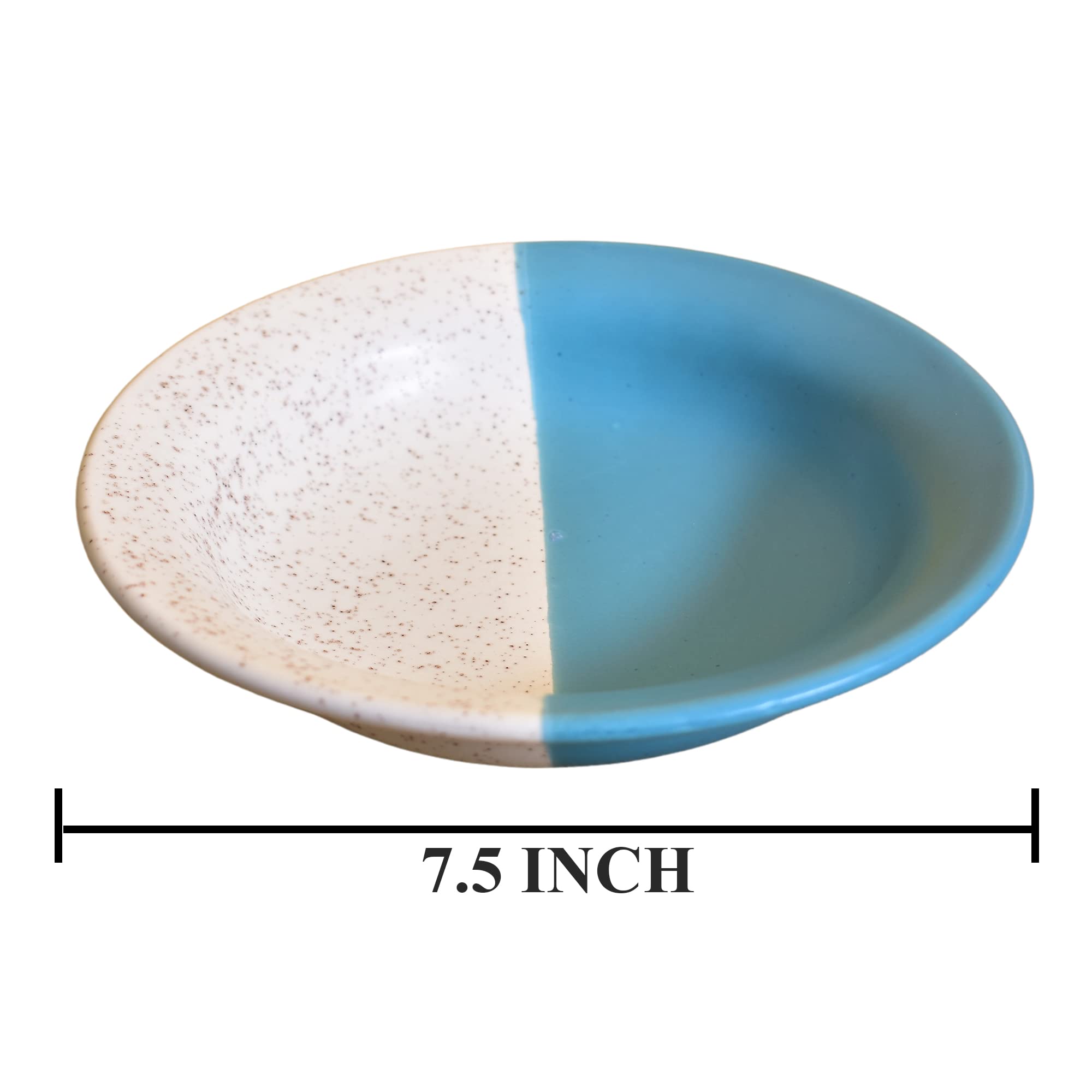Kunhar Ceramic Pasta Plate, 2 Pieces, White Blue (7.5 Inch)
