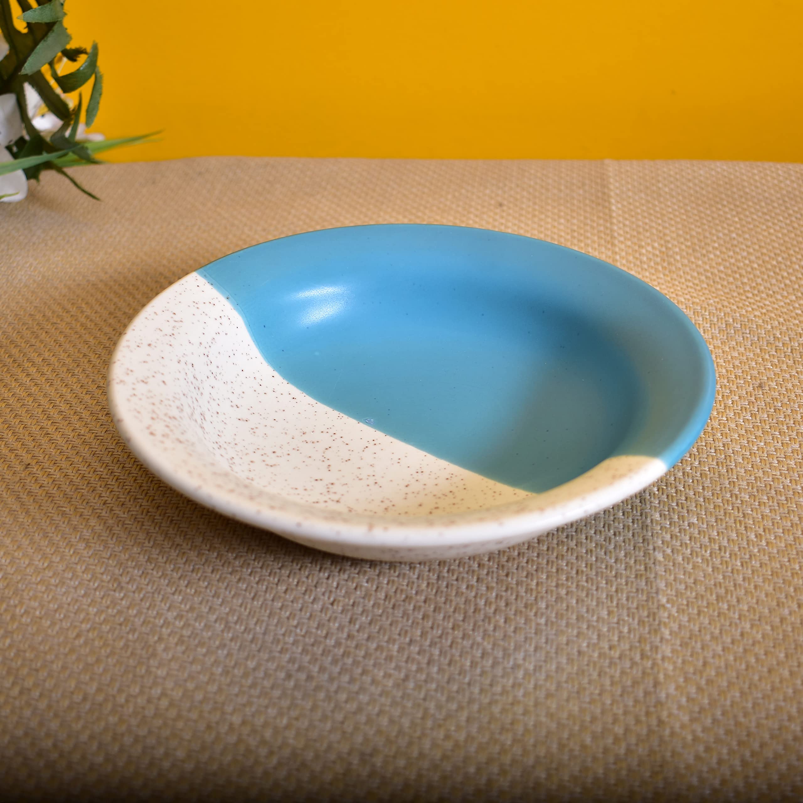 Kunhar Ceramic Pasta Plate, 2 Pieces, White Blue (7.5 Inch)