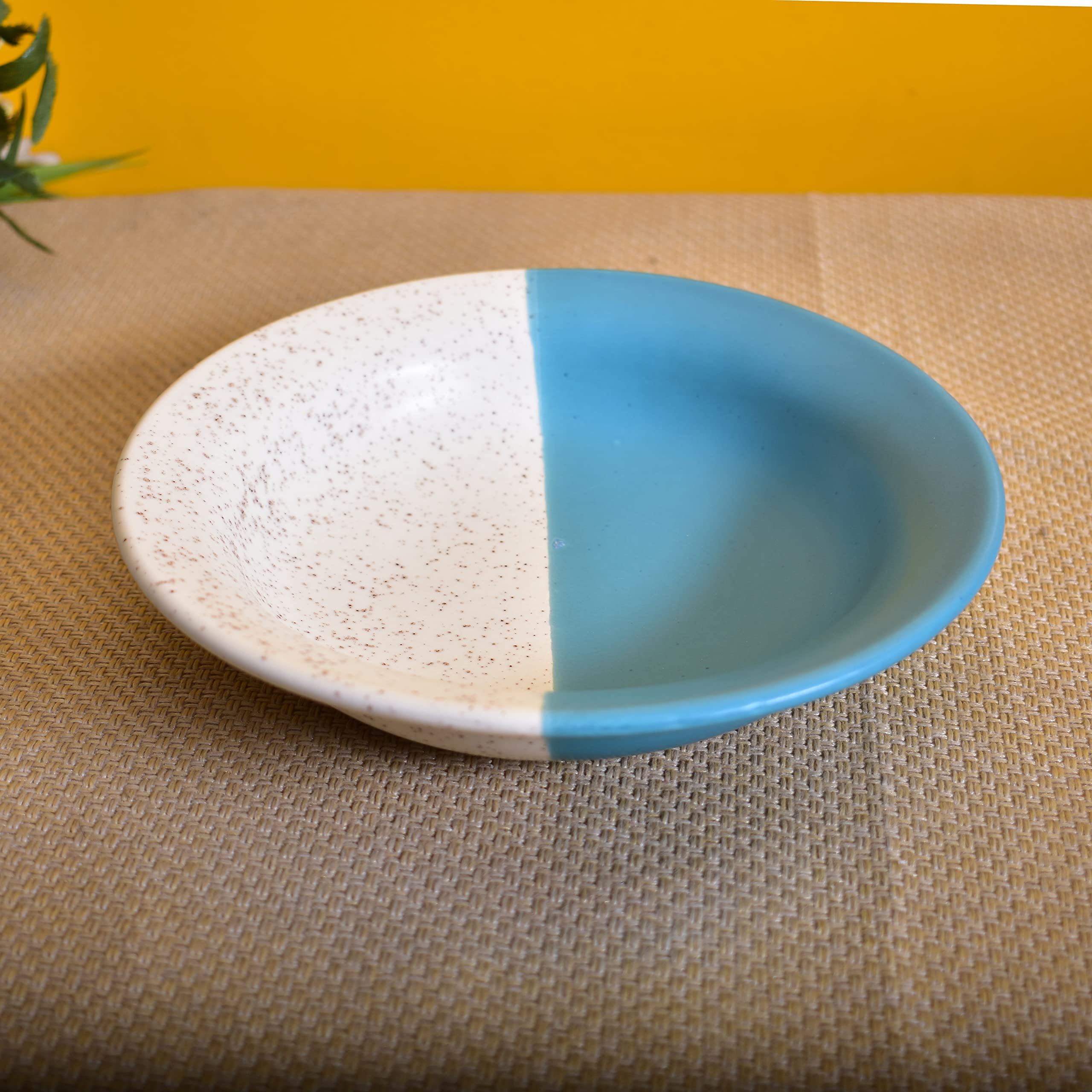 Kunhar Ceramic Pasta Plate, 2 Pieces, White Blue (7.5 Inch)