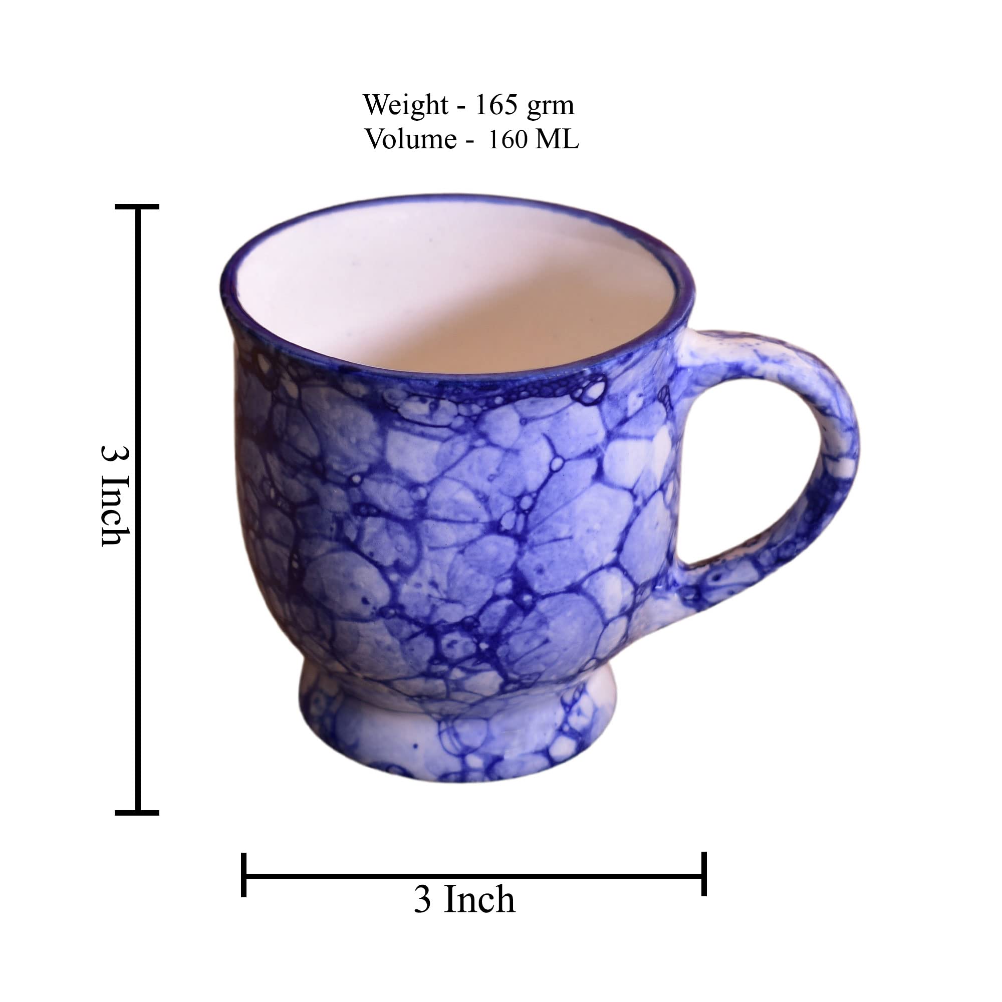 Kunhar Ceramic Tea Cup - 200 Ml, 6 Pieces, Blue Luster
