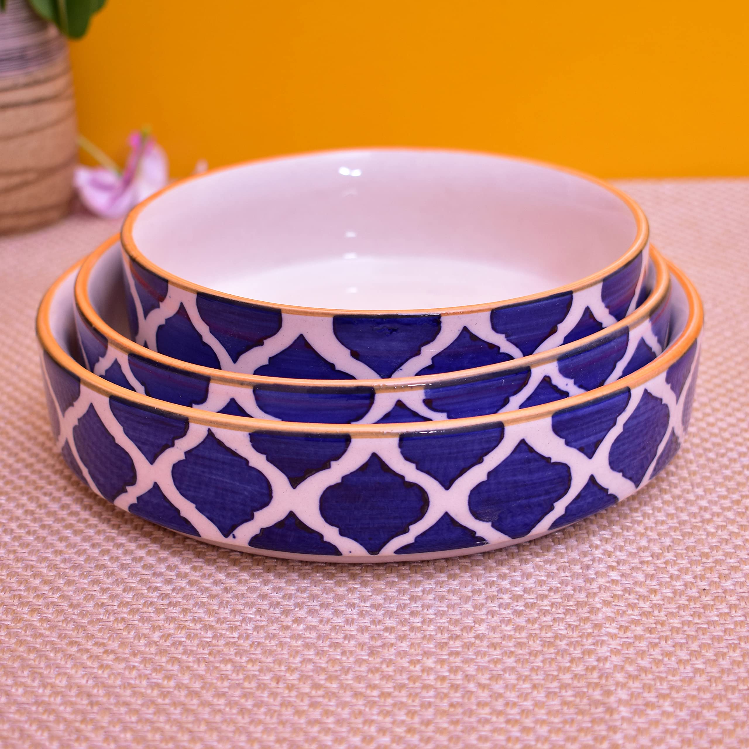 Kunhar Ceramic Bowls Set for Snacks Ceramic Serving Bowl Set for Dinner - 650 ML, 550 ML and 400 ML, 3 Pieces, Blue