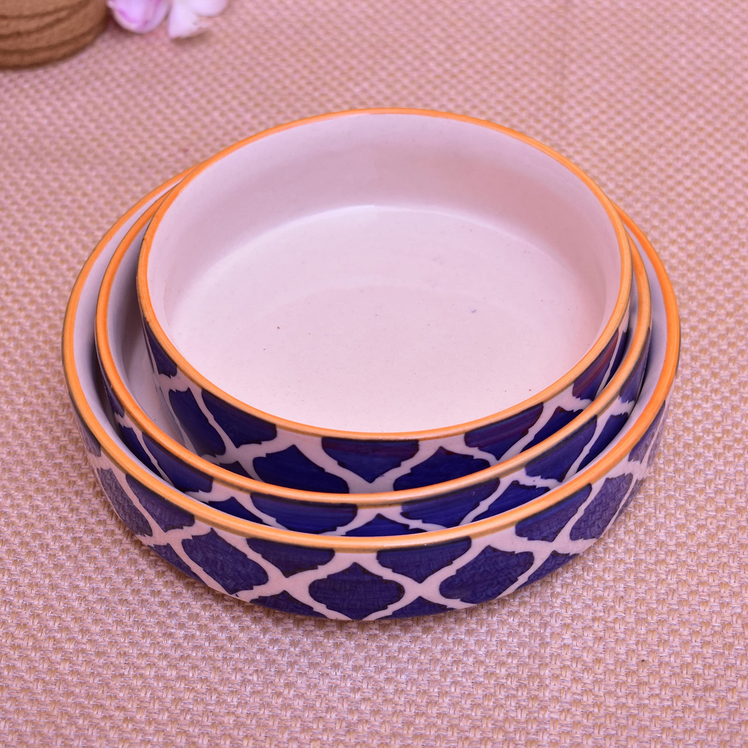 Kunhar Ceramic Bowls Set for Snacks Ceramic Serving Bowl Set for Dinner - 650 ML, 550 ML and 400 ML, 3 Pieces, Blue