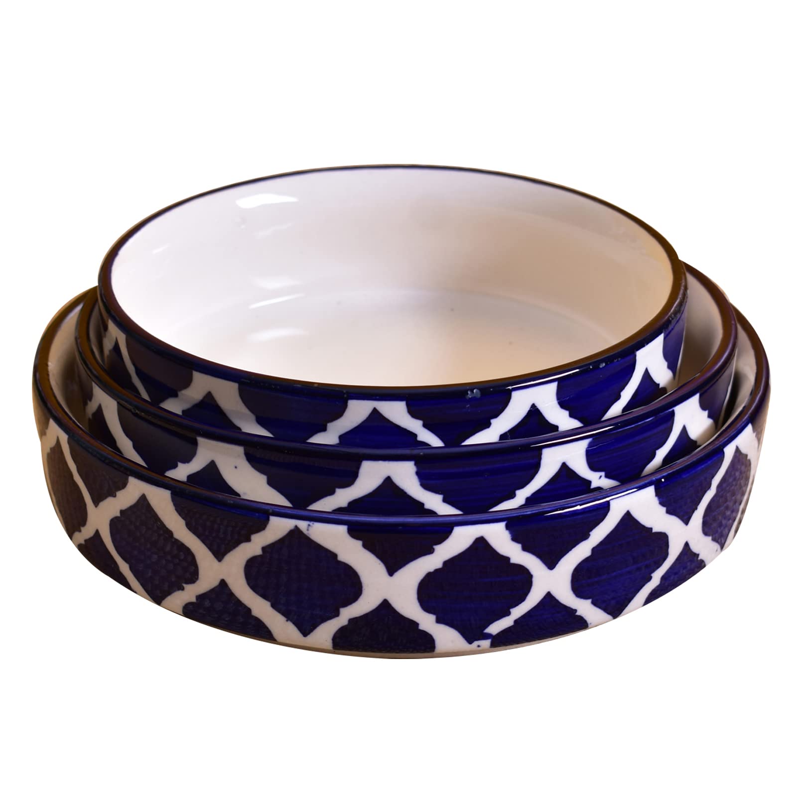 Kunhar Ceramic Bowls Set for Snacks Ceramic Serving Bowl Set for Dinner - 650 ML, 550 ML and 400 ML, 3 Pieces, Blue