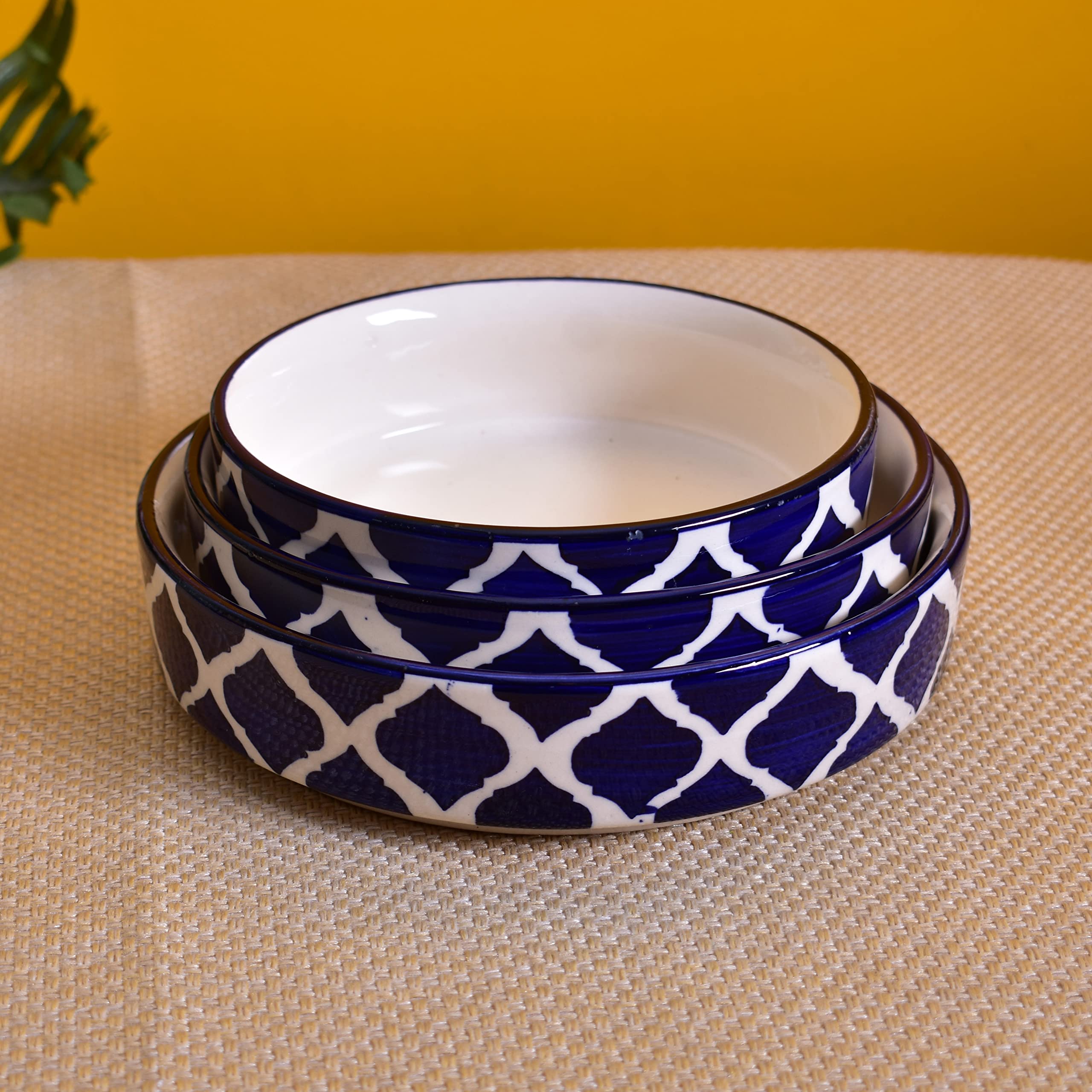 Kunhar Ceramic Bowls Set for Snacks Ceramic Serving Bowl Set for Dinner - 650 ML, 550 ML and 400 ML, 3 Pieces, Blue