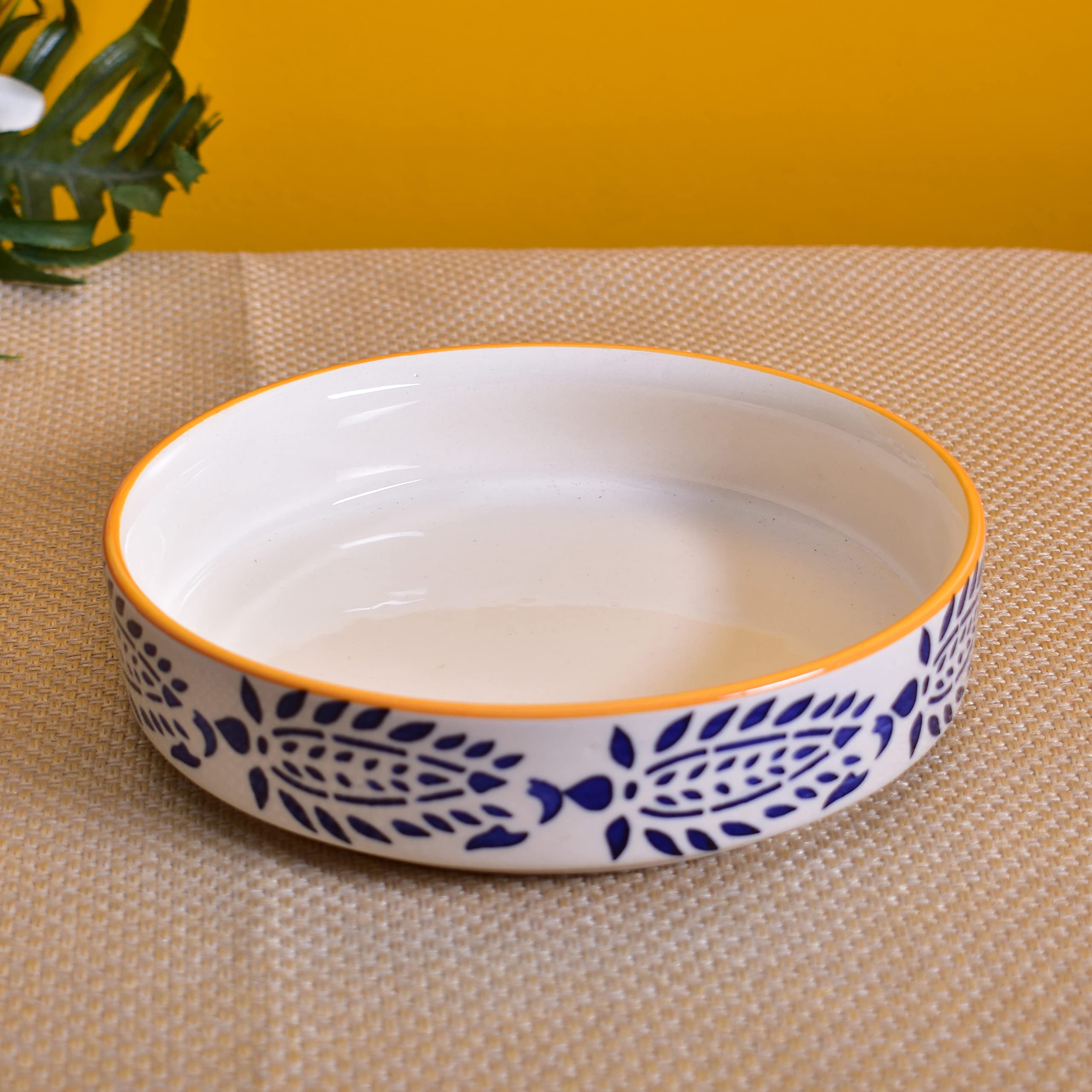 Kunhar Ceramic Bowls Set for Snacks Ceramic Serving Bowl Set for Dinner - 650 ML, 550 ML and 400 ML, 3 Pieces, Yellow Blue