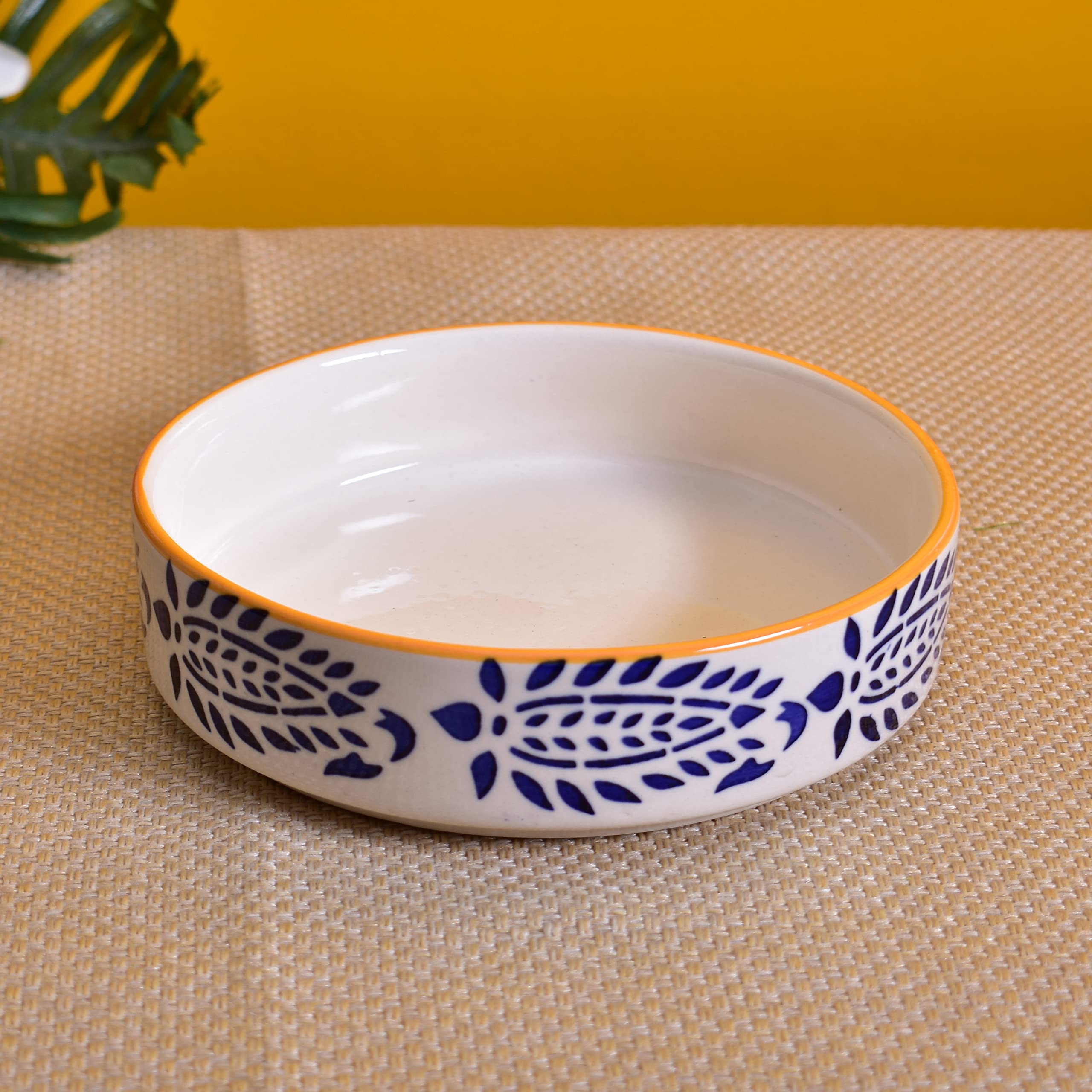 Kunhar Ceramic Bowls Set for Snacks Ceramic Serving Bowl Set for Dinner - 650 ML, 550 ML and 400 ML, 3 Pieces, Yellow Blue