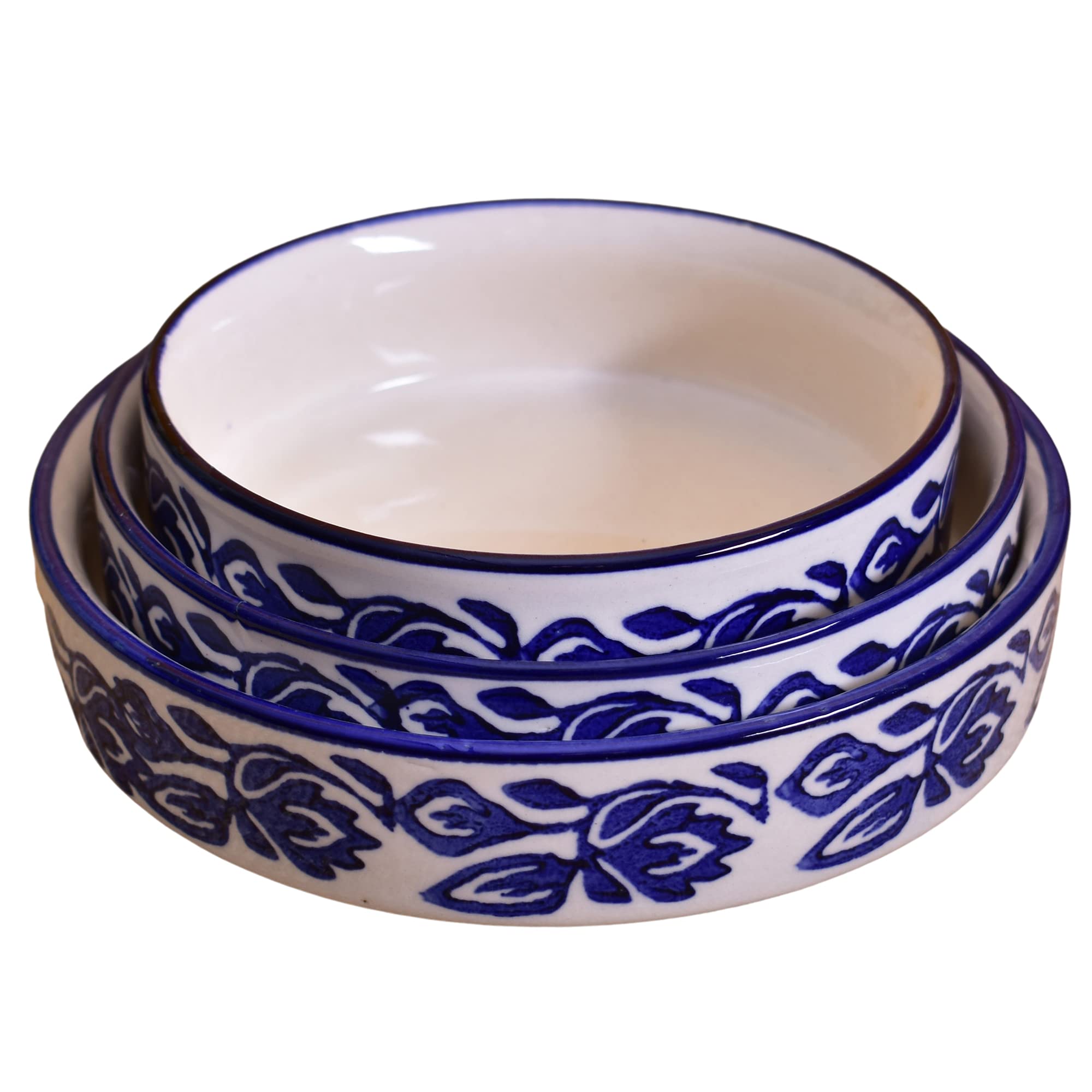 Kunhar Ceramic Bowls Set for Snacks Ceramic Serving Bowl Set for Dinner - 650 ML, 550 ML and 400 ML, 3 Pieces, Blue Vine