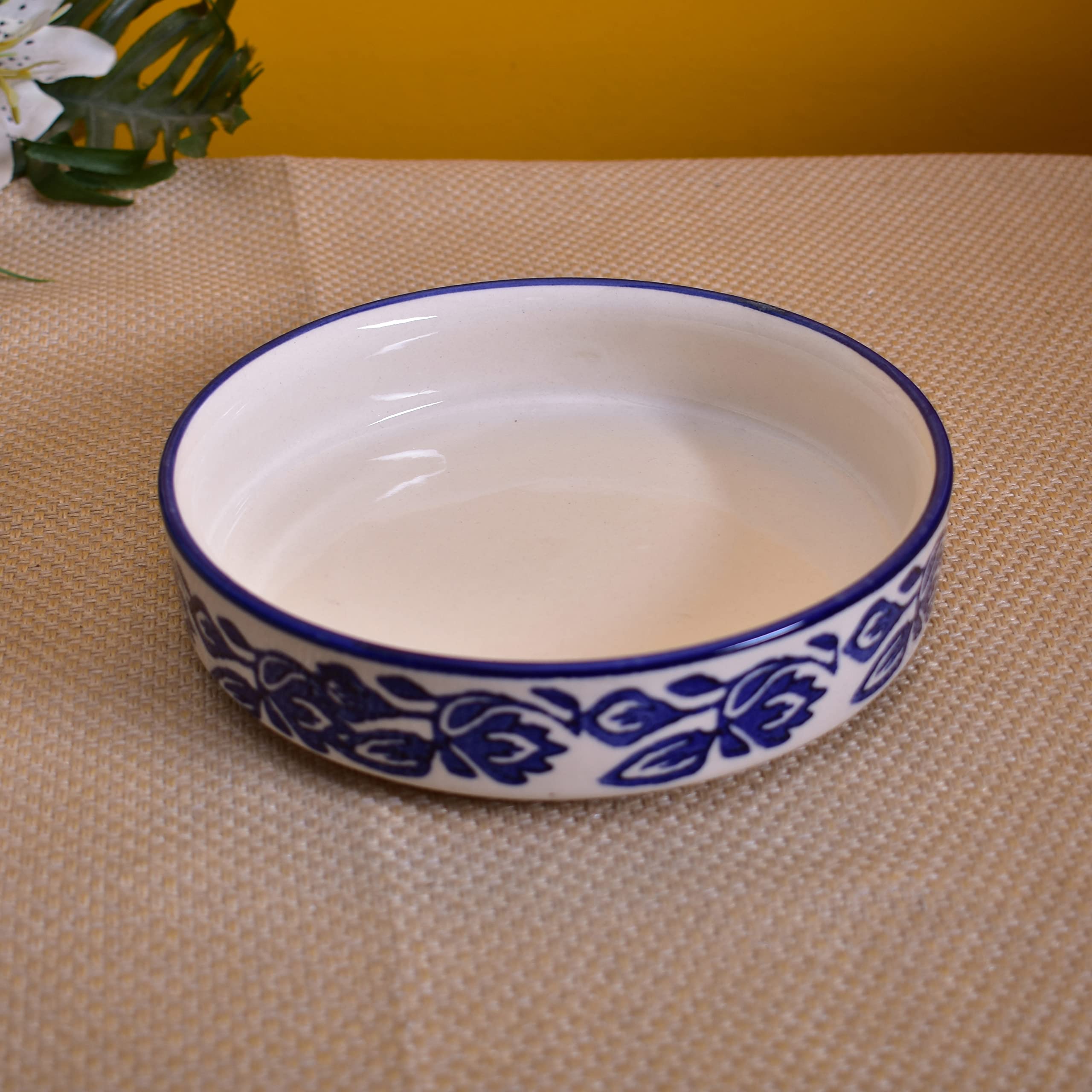 Kunhar Ceramic Bowls Set for Snacks Ceramic Serving Bowl Set for Dinner - 650 ML, 550 ML and 400 ML, 3 Pieces, Blue Vine