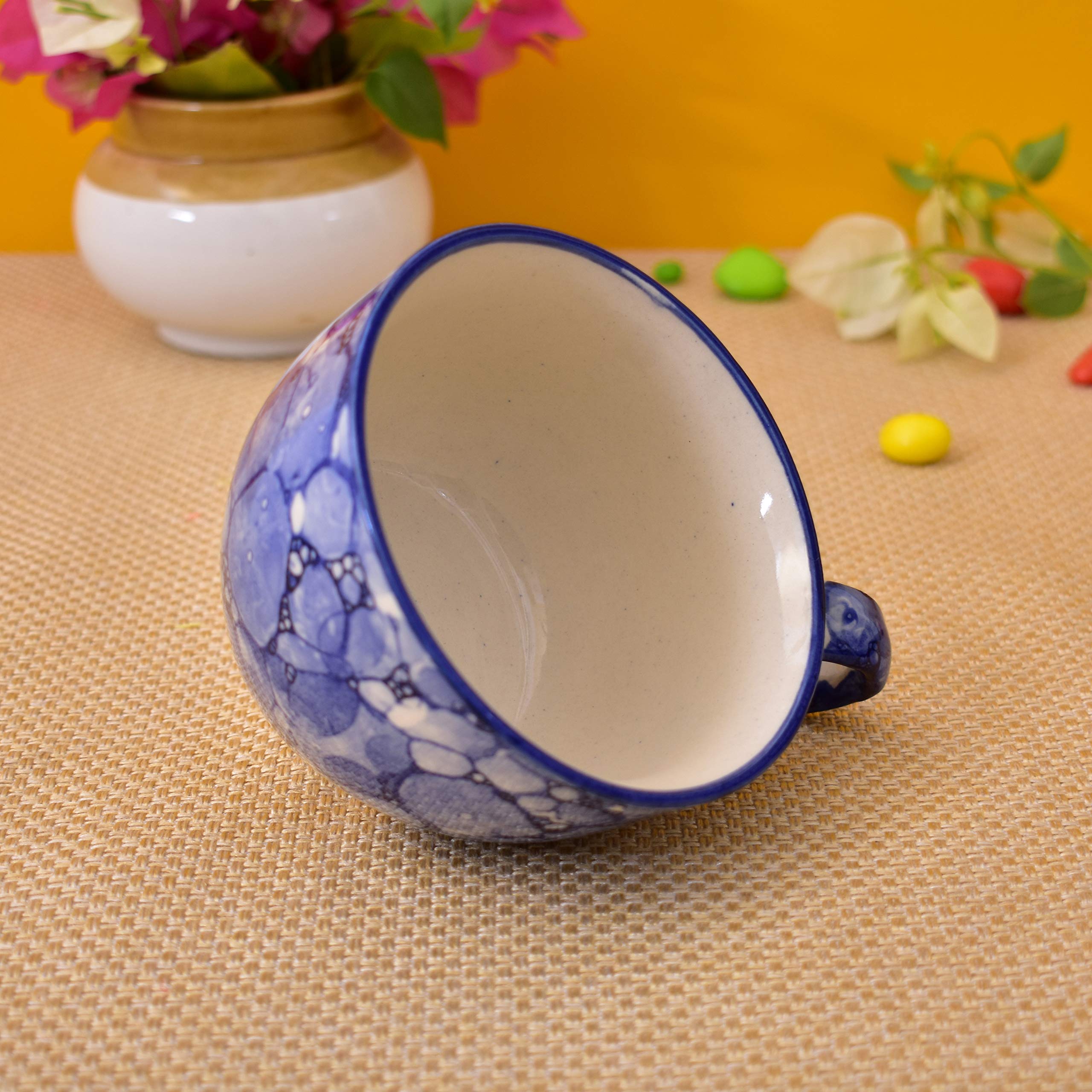 Kunhar Ceramic Jumbo Coffee Mug Soup Mug Noodle Mug - 350 ML - Microwave Safe & Freezer Safe, Set of 1, Blue Luster