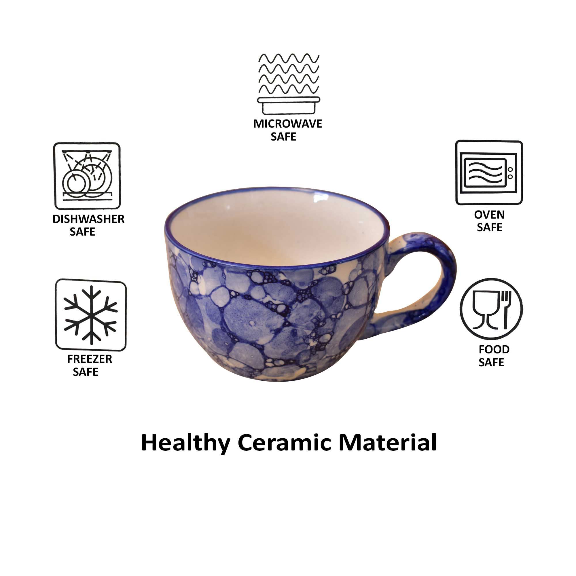 Kunhar Ceramic Jumbo Coffee Mug Soup Mug Noodle Mug - 350 ML - Microwave Safe & Freezer Safe, Set of 1, Blue Luster
