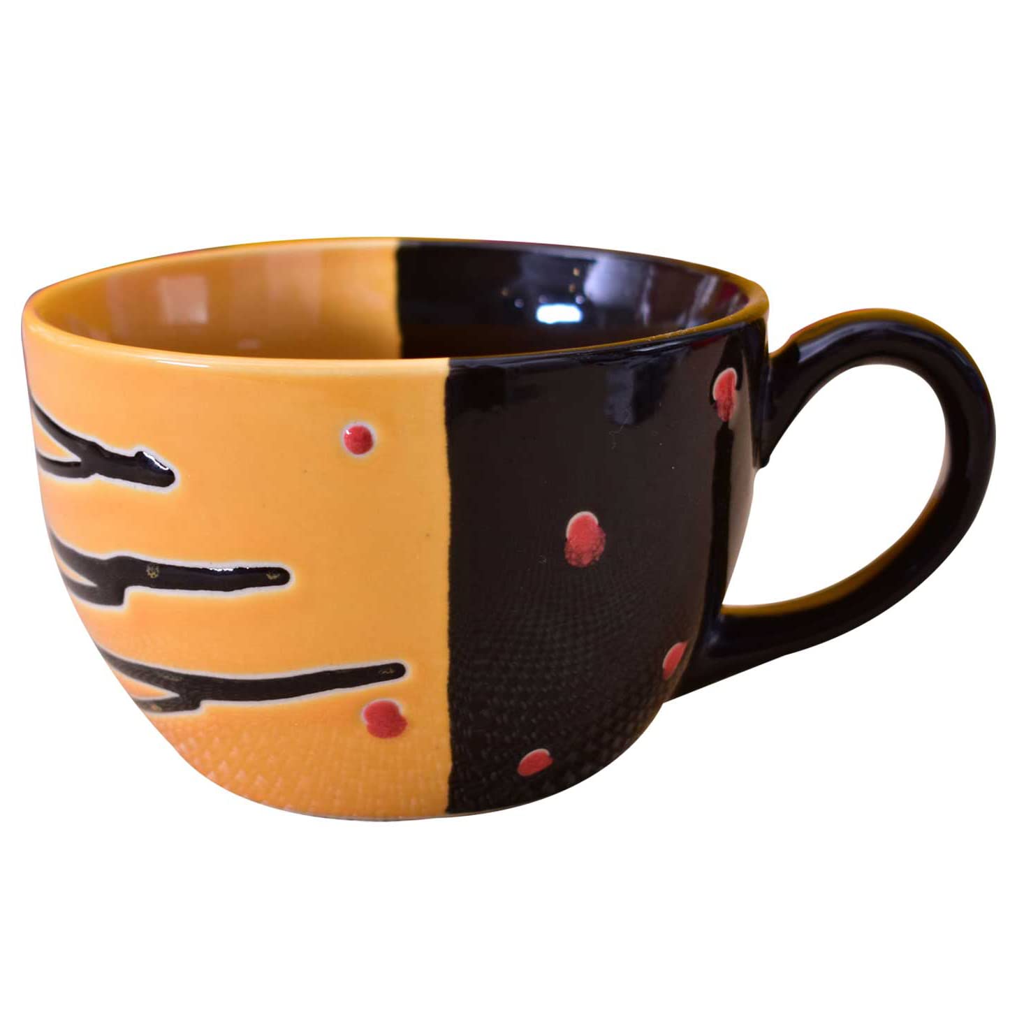 Kunhar Ceramic Jumbo Coffee Mug Soup Mug Noodle Mug - 350 ML - Microwave Safe & Freezer Safe, Set of 1, Black Orange