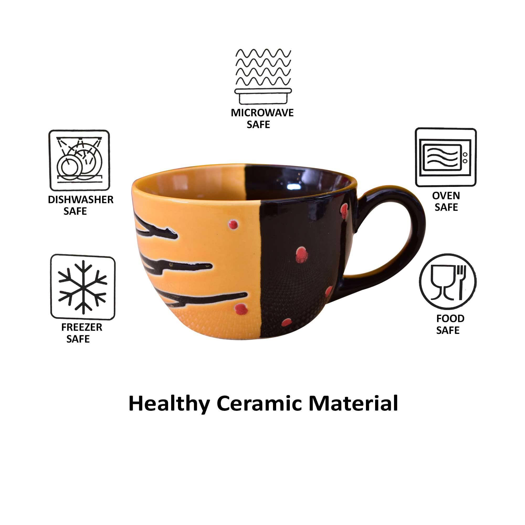 Kunhar Ceramic Jumbo Coffee Mug Soup Mug Noodle Mug - 350 ML - Microwave Safe & Freezer Safe, Set of 1, Black Orange