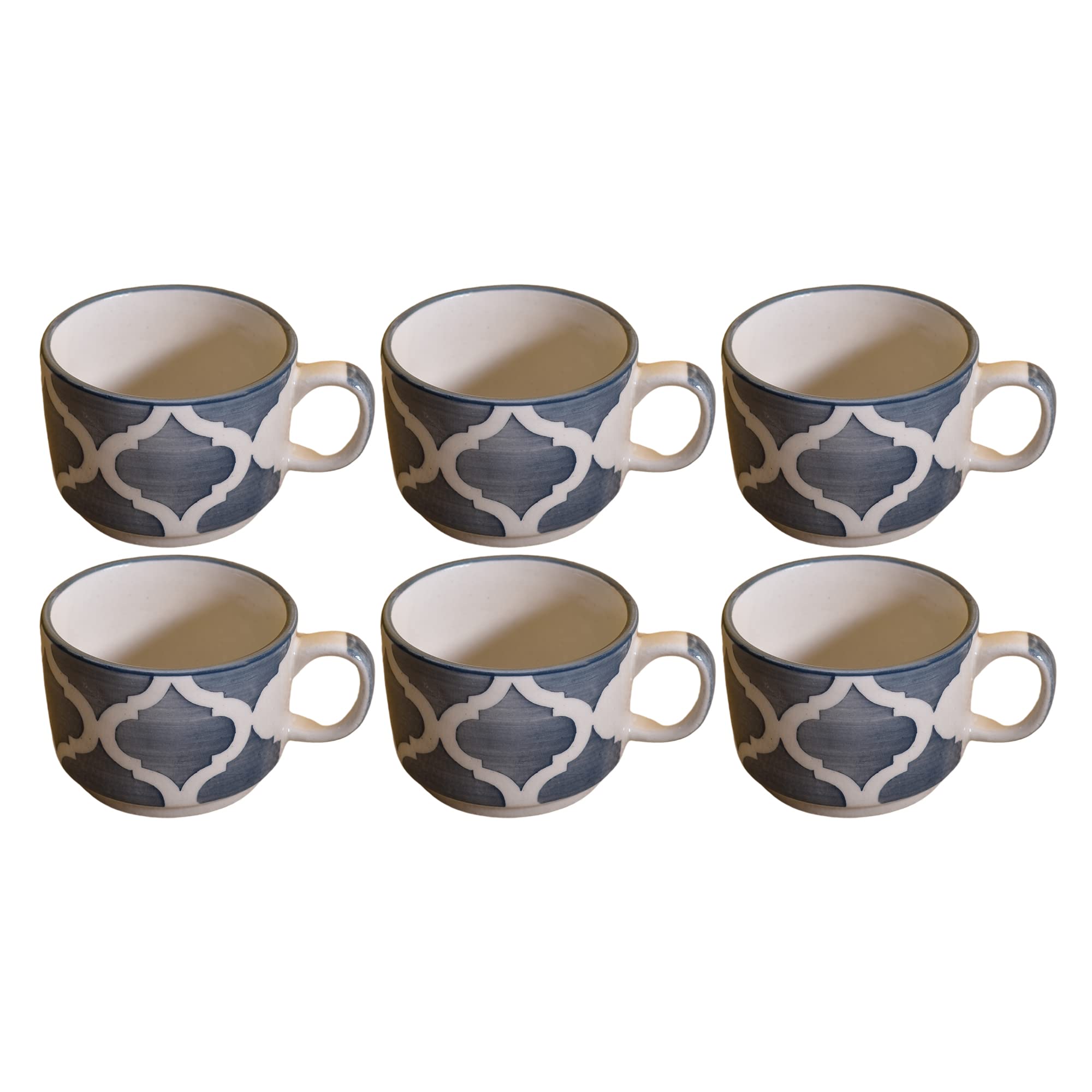Kunhar Ceramic Tea Cup - 200 Ml, 6 Pieces, Grey Chidi