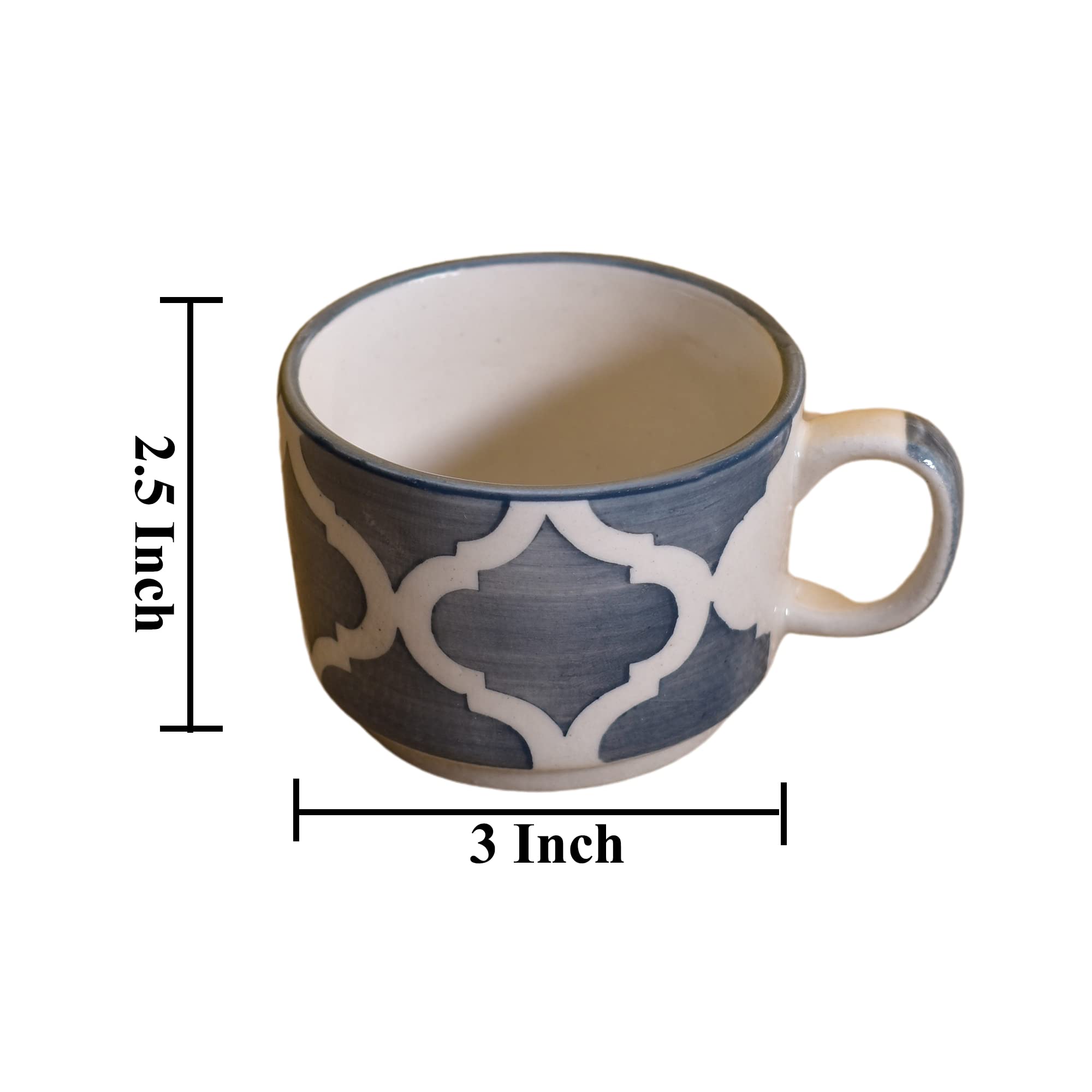 Kunhar Ceramic Tea Cup - 200 Ml, 6 Pieces, Grey Chidi