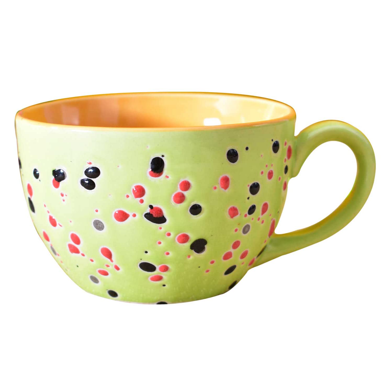 Kunhar Ceramic Jumbo Coffee Mug Soup Mug Noodle Mug - 350 ML - Microwave Safe & Freezer Safe, Set of 1, Blue Orange Dot