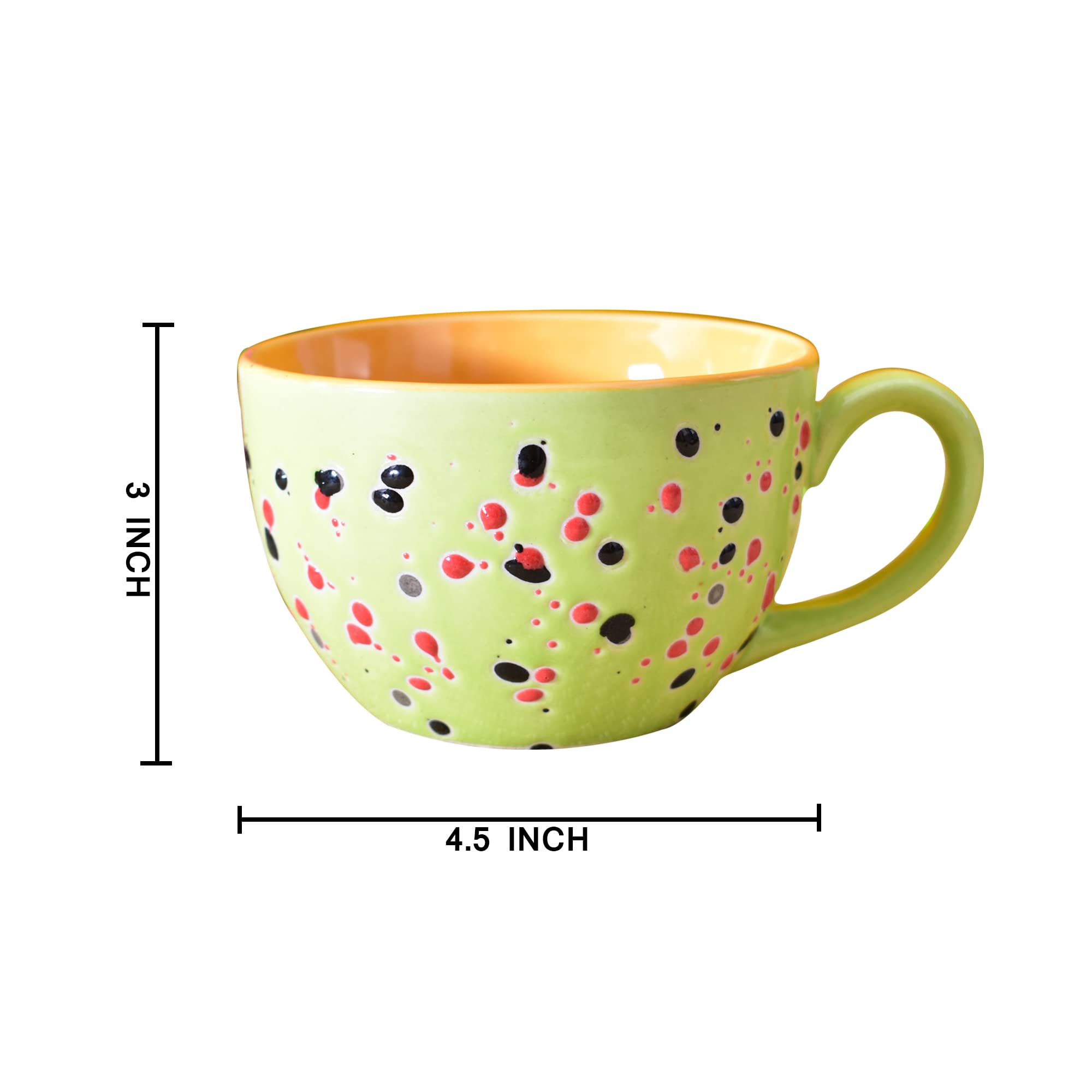 Kunhar Ceramic Jumbo Coffee Mug Soup Mug Noodle Mug - 350 ML - Microwave Safe & Freezer Safe, Set of 1, Blue Orange Dot