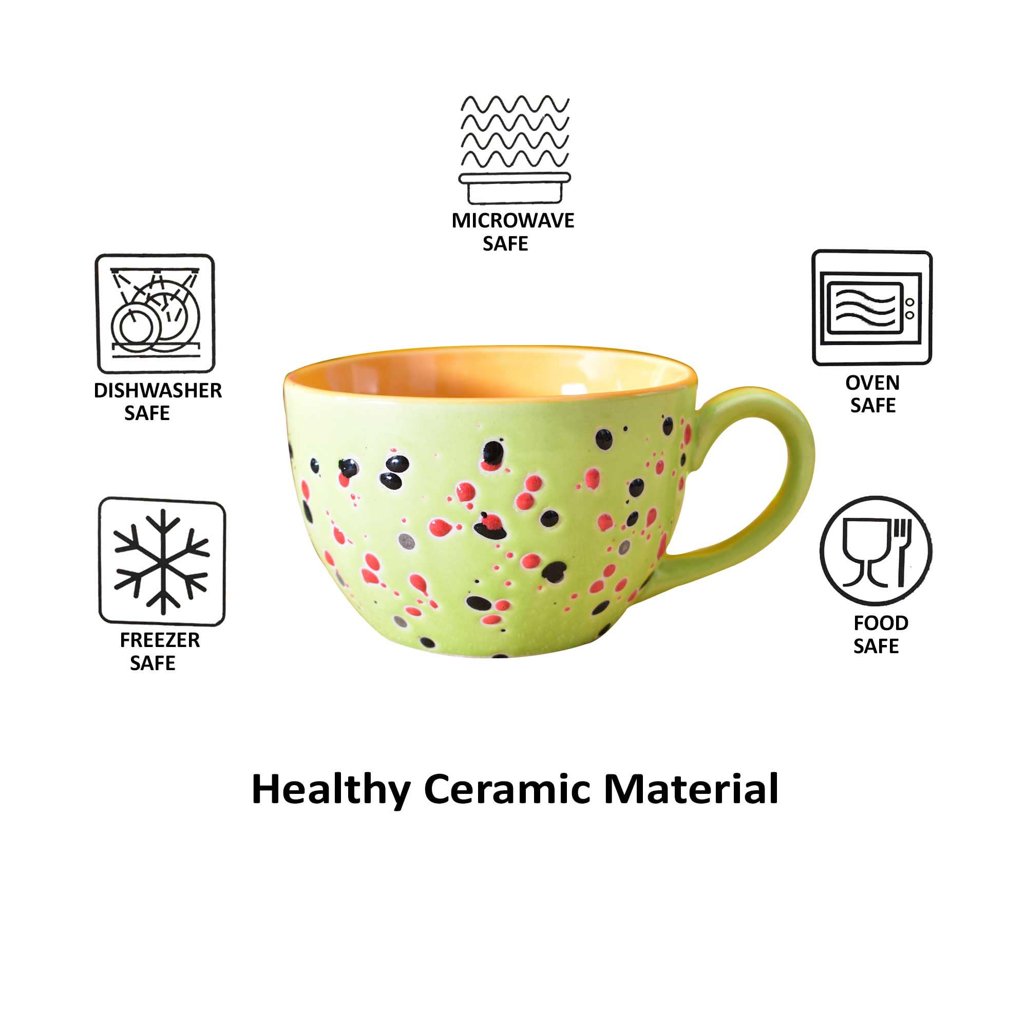 Kunhar Ceramic Jumbo Coffee Mug Soup Mug Noodle Mug - 350 ML - Microwave Safe & Freezer Safe, Set of 1, Blue Orange Dot