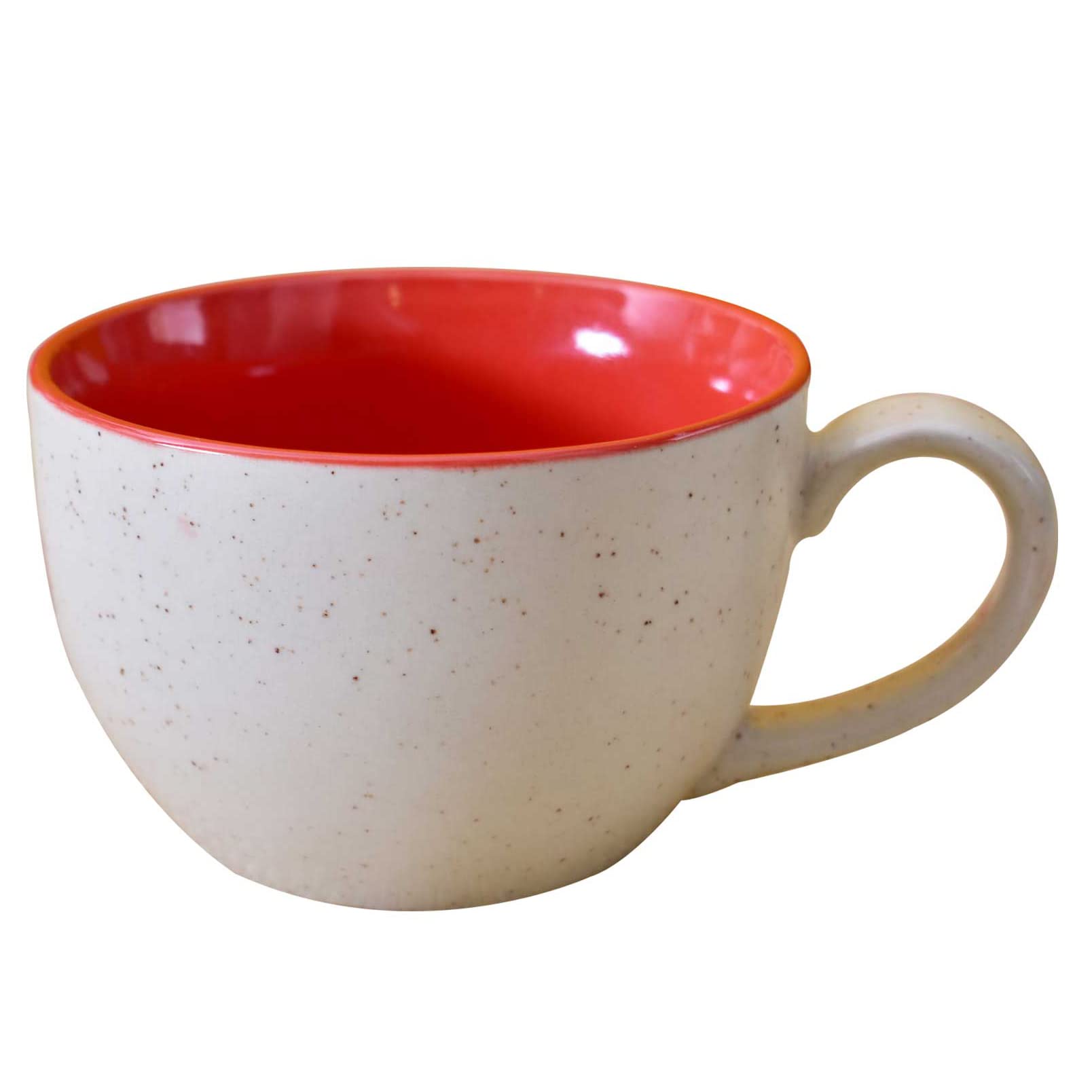 Kunhar Ceramic Jumbo Coffee Mug Soup Mug Noodle Mug - 350 ML - Microwave Safe & Freezer Safe, Set of 1, White Red