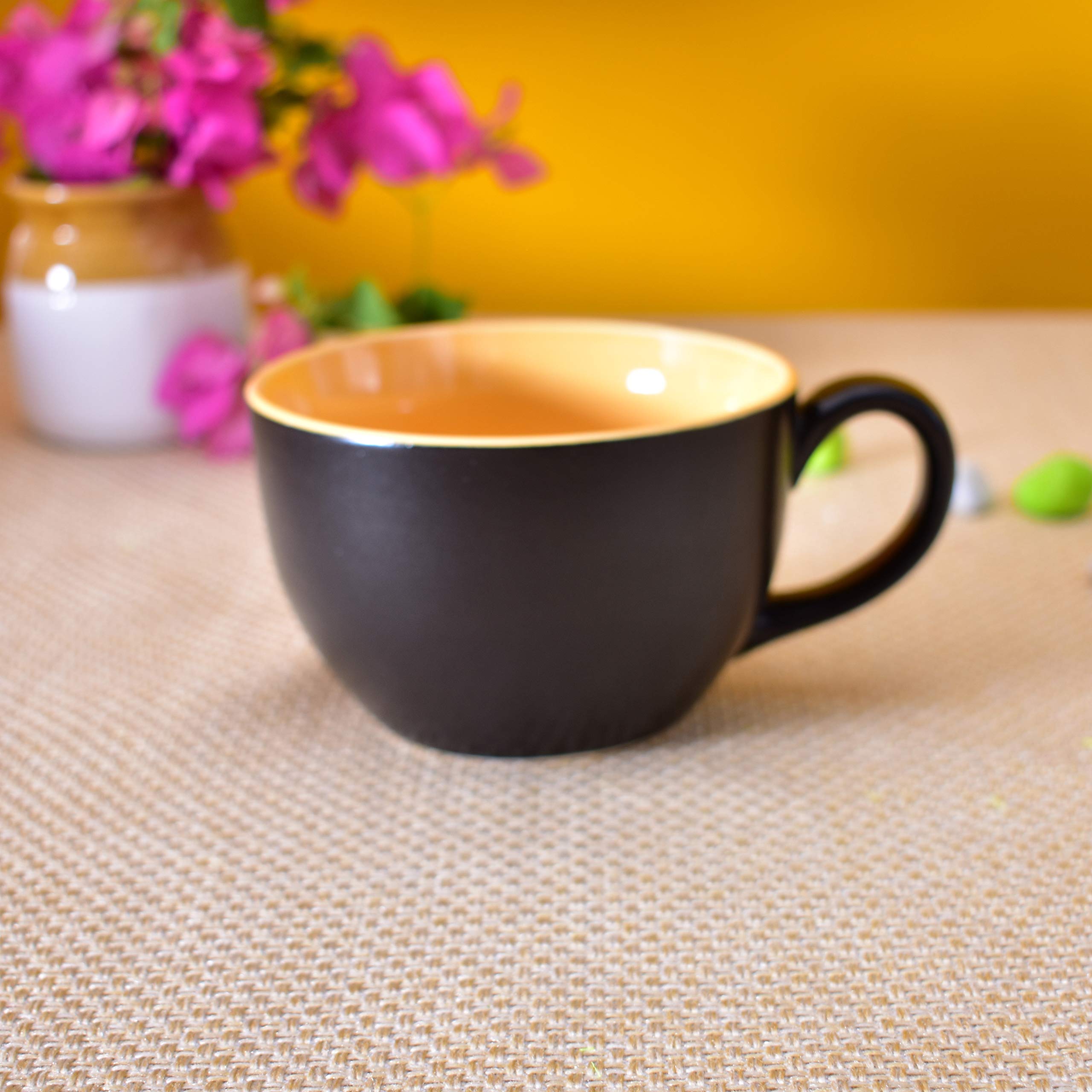 Kunhar Ceramic Jumbo Coffee Mug Soup Mug Noodle Mug - 350 ML - Microwave Safe & Freezer Safe, Set of 1, Black Orange Matte