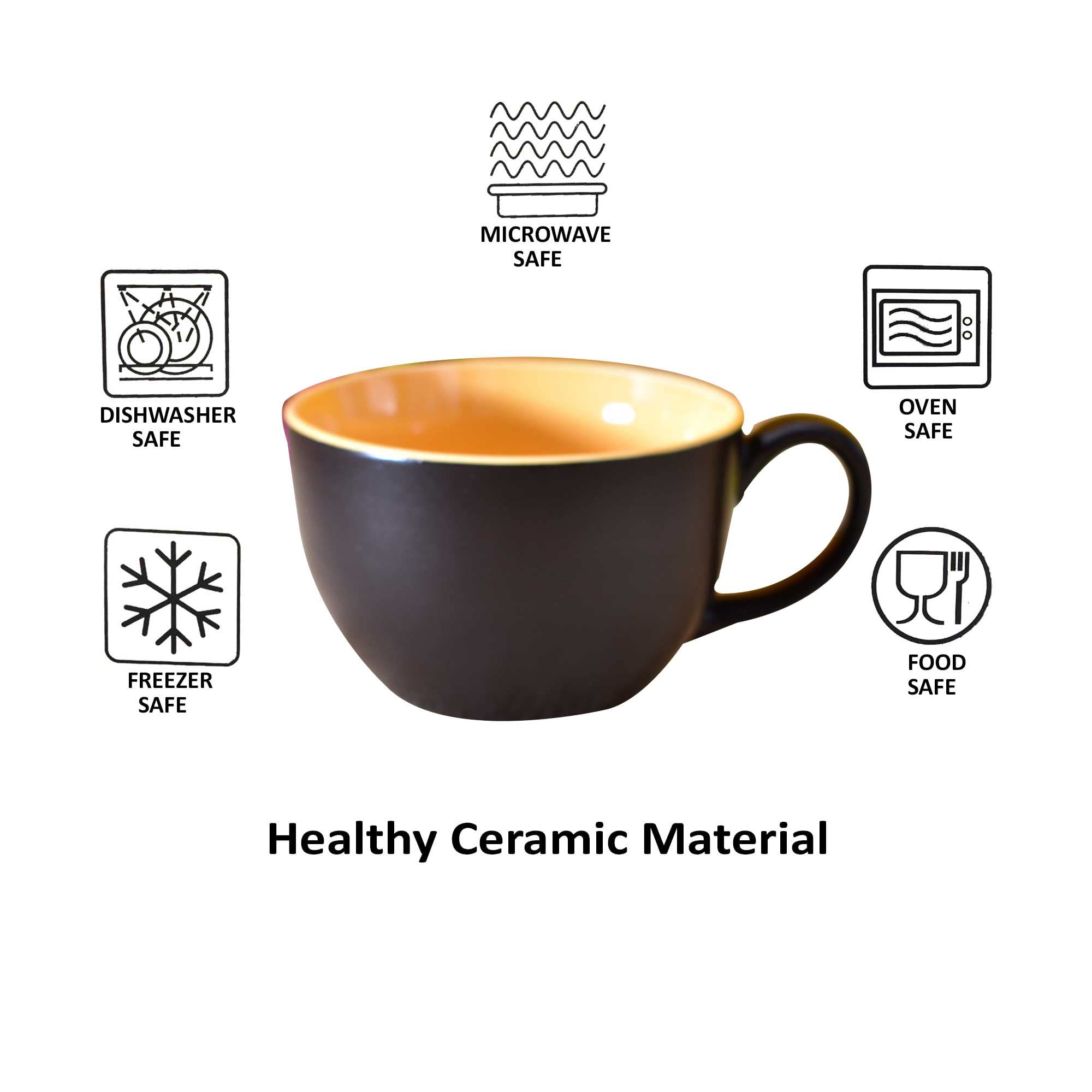 Kunhar Ceramic Jumbo Coffee Mug Soup Mug Noodle Mug - 350 ML - Microwave Safe & Freezer Safe, Set of 1, Black Orange Matte