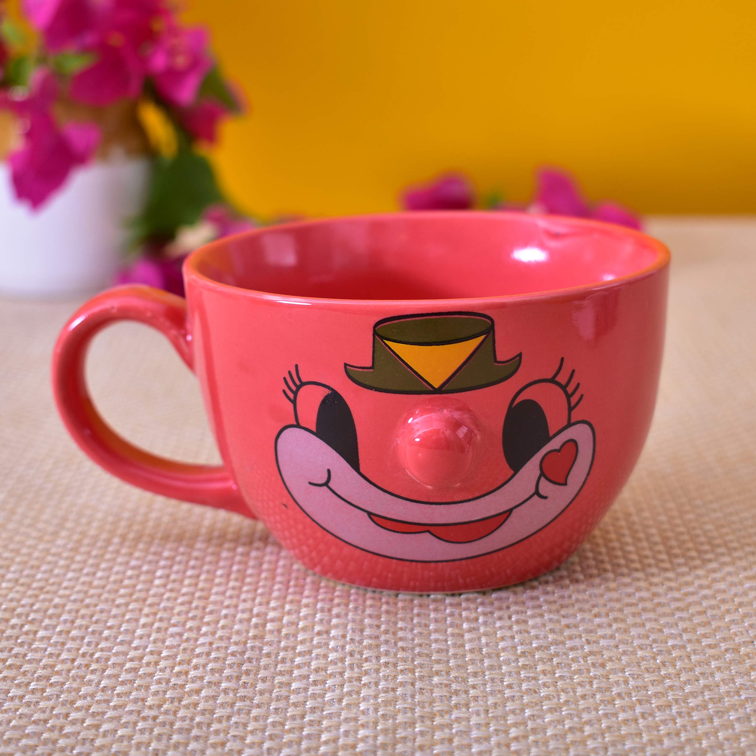 Kunhar Ceramic Jumbo Coffee Mug Soup Mug Noodle Mug - 350 ML - Microwave Safe & Freezer Safe, Set of 1, Red Smile