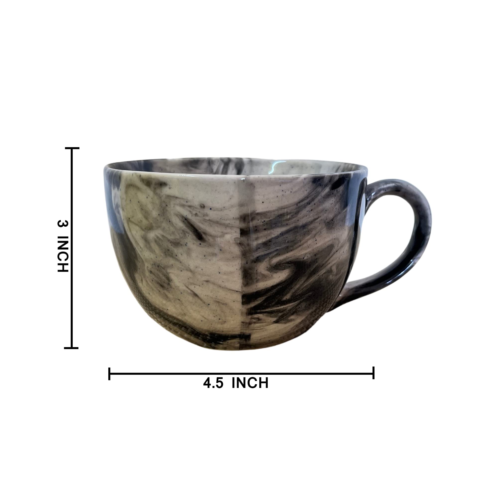 Kunhar Ceramic Jumbo Coffee Mug Soup Mug Noodle Mug - 350 ML - Microwave Safe & Freezer Safe, Set of 1, Marble