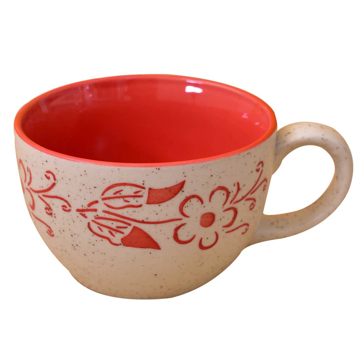 Kunhar Ceramic Jumbo Coffee Mug Soup Mug Noodle Mug - 350 ML - Microwave Safe & Freezer Safe, Set of 1, White Red Flower