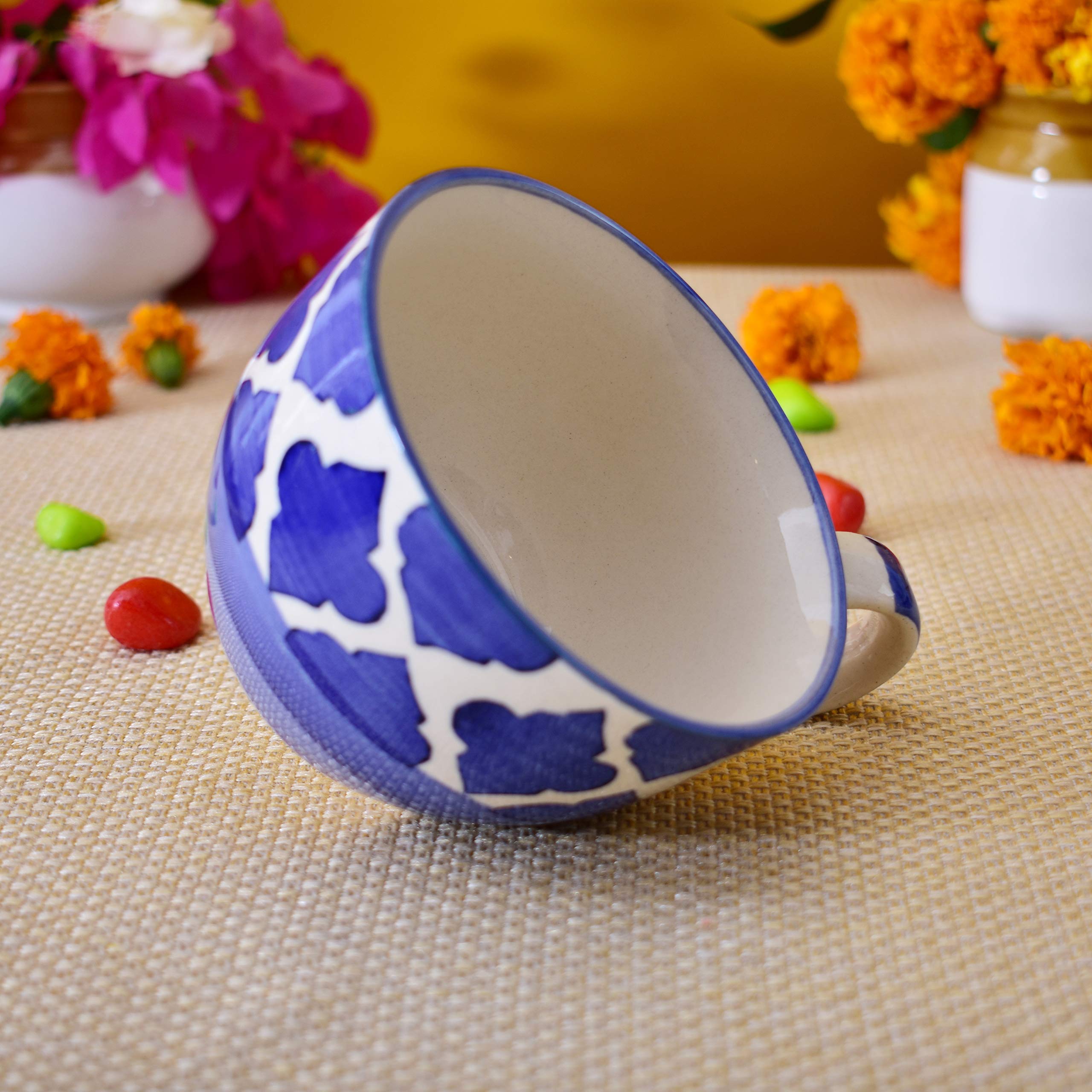 Kunhar Ceramic Jumbo Coffee Mug Soup Mug Noodle Mug - 350 ML - Microwave Safe & Freezer Safe, Set of 1, Blue Chidi