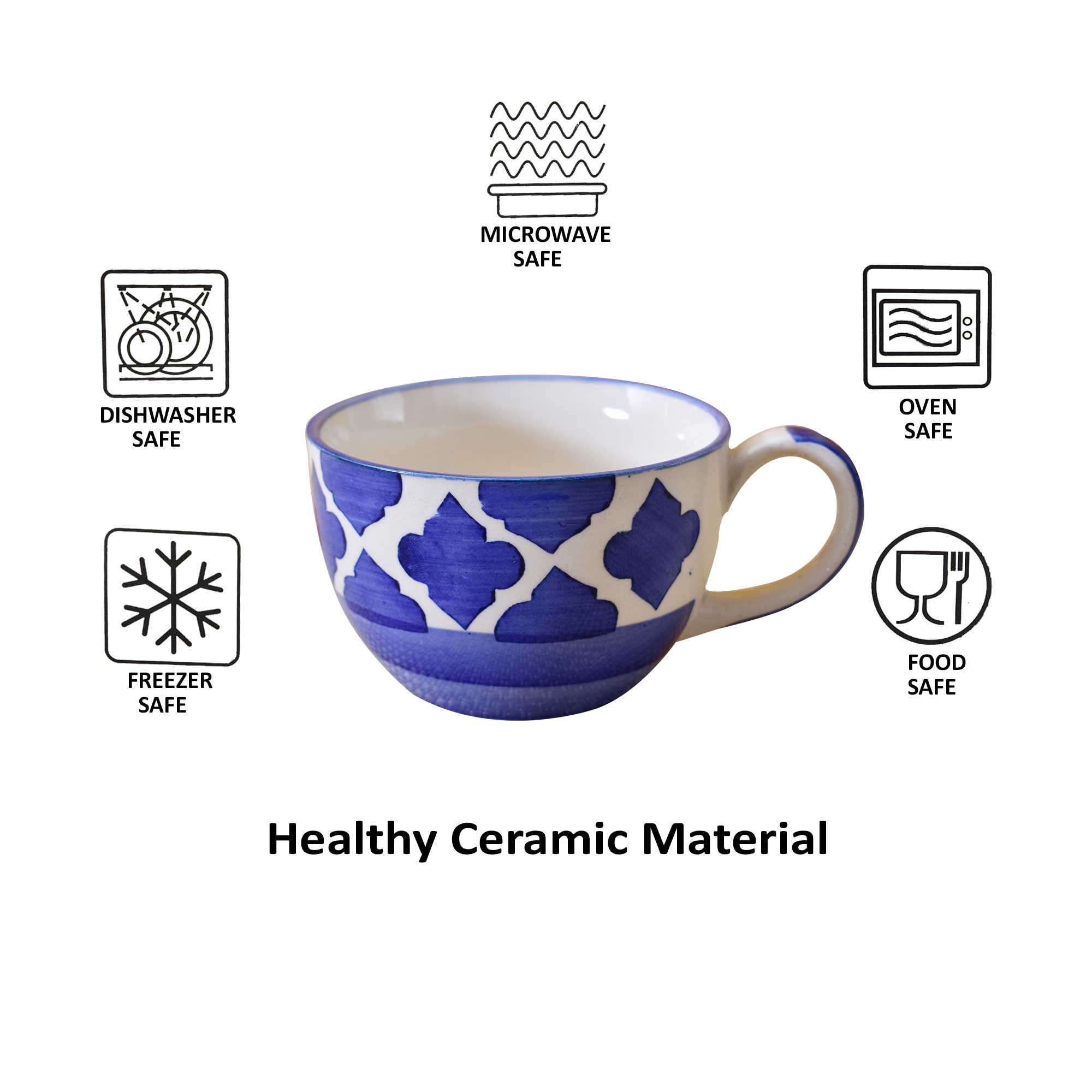 Kunhar Ceramic Jumbo Coffee Mug Soup Mug Noodle Mug - 350 ML - Microwave Safe & Freezer Safe, Set of 1, Blue Chidi