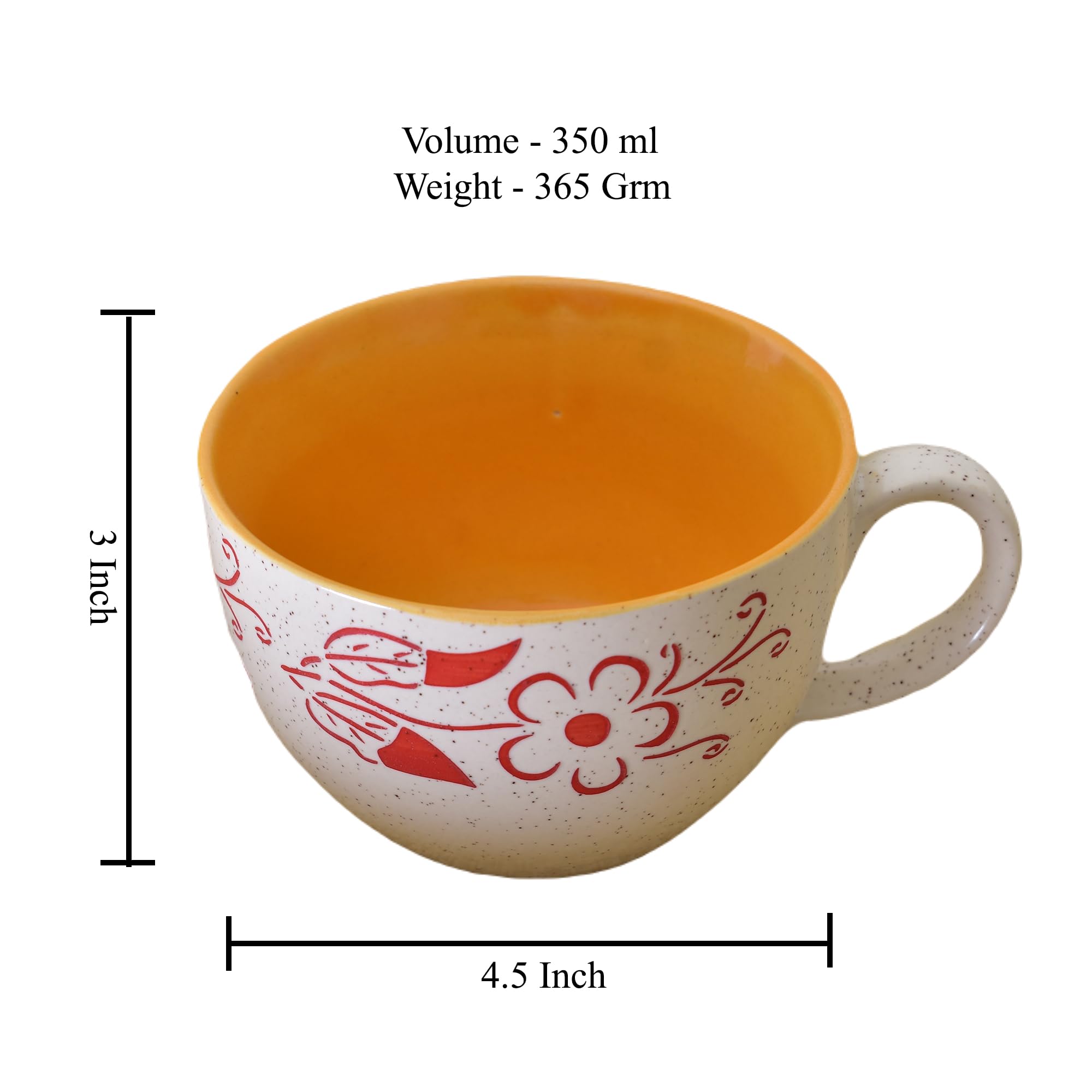 Kunhar Ceramic Jumbo Coffee Mug Soup Mug Noodle Mug - 350 ML - Microwave Safe & Freezer Safe, Set of 1, White Yellow Flower