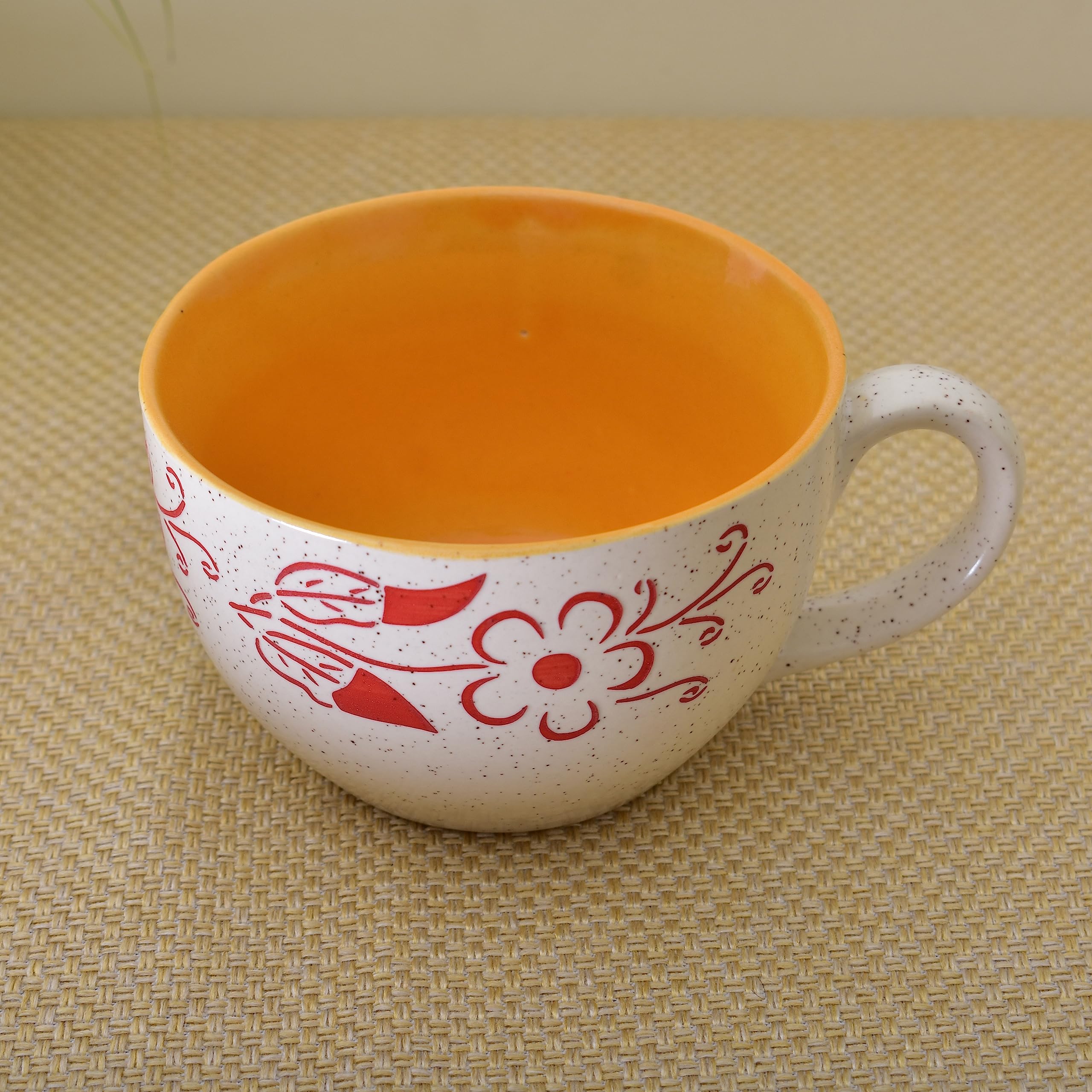Kunhar Ceramic Jumbo Coffee Mug Soup Mug Noodle Mug - 350 ML - Microwave Safe & Freezer Safe, Set of 1, White Yellow Flower