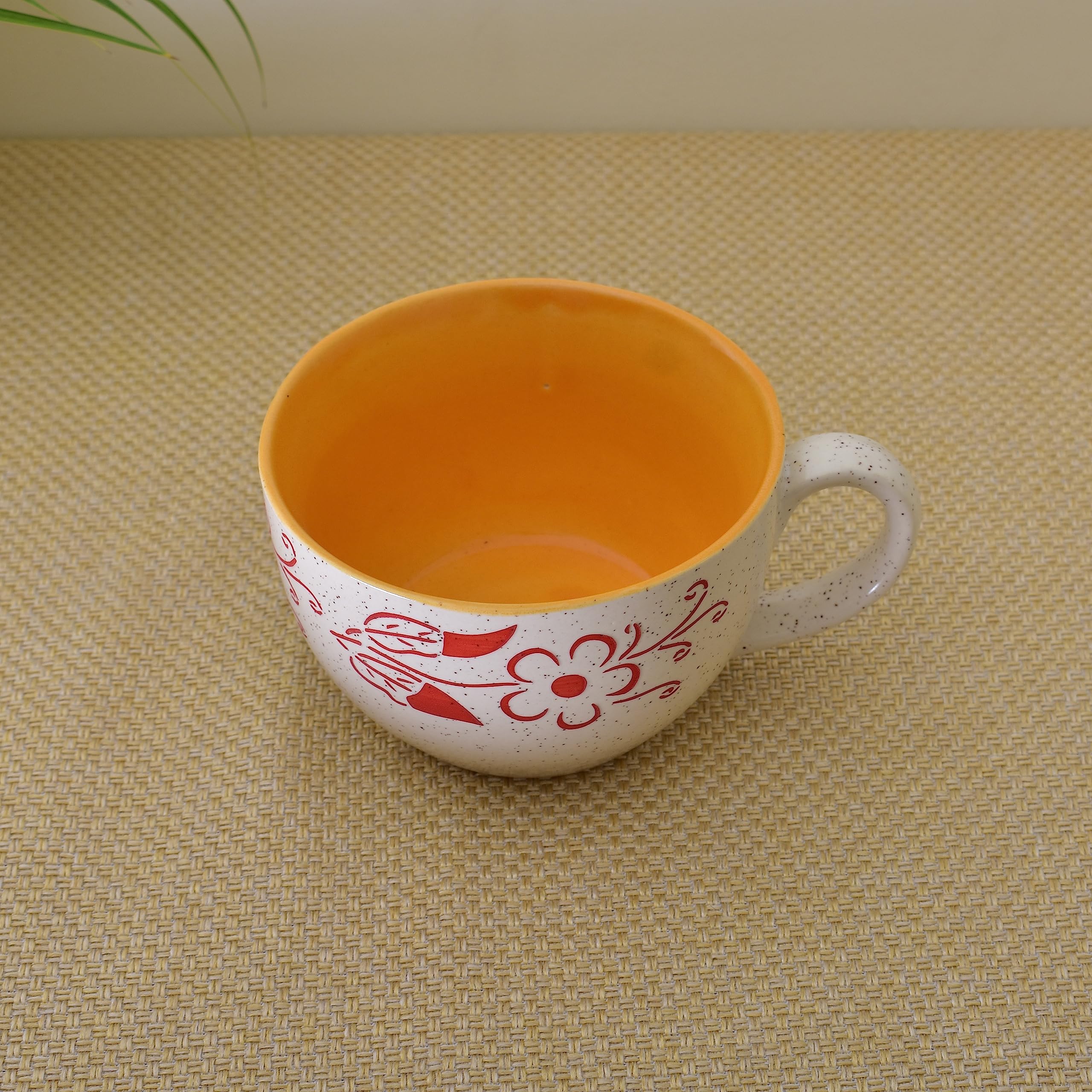 Kunhar Ceramic Jumbo Coffee Mug Soup Mug Noodle Mug - 350 ML - Microwave Safe & Freezer Safe, Set of 1, White Yellow Flower