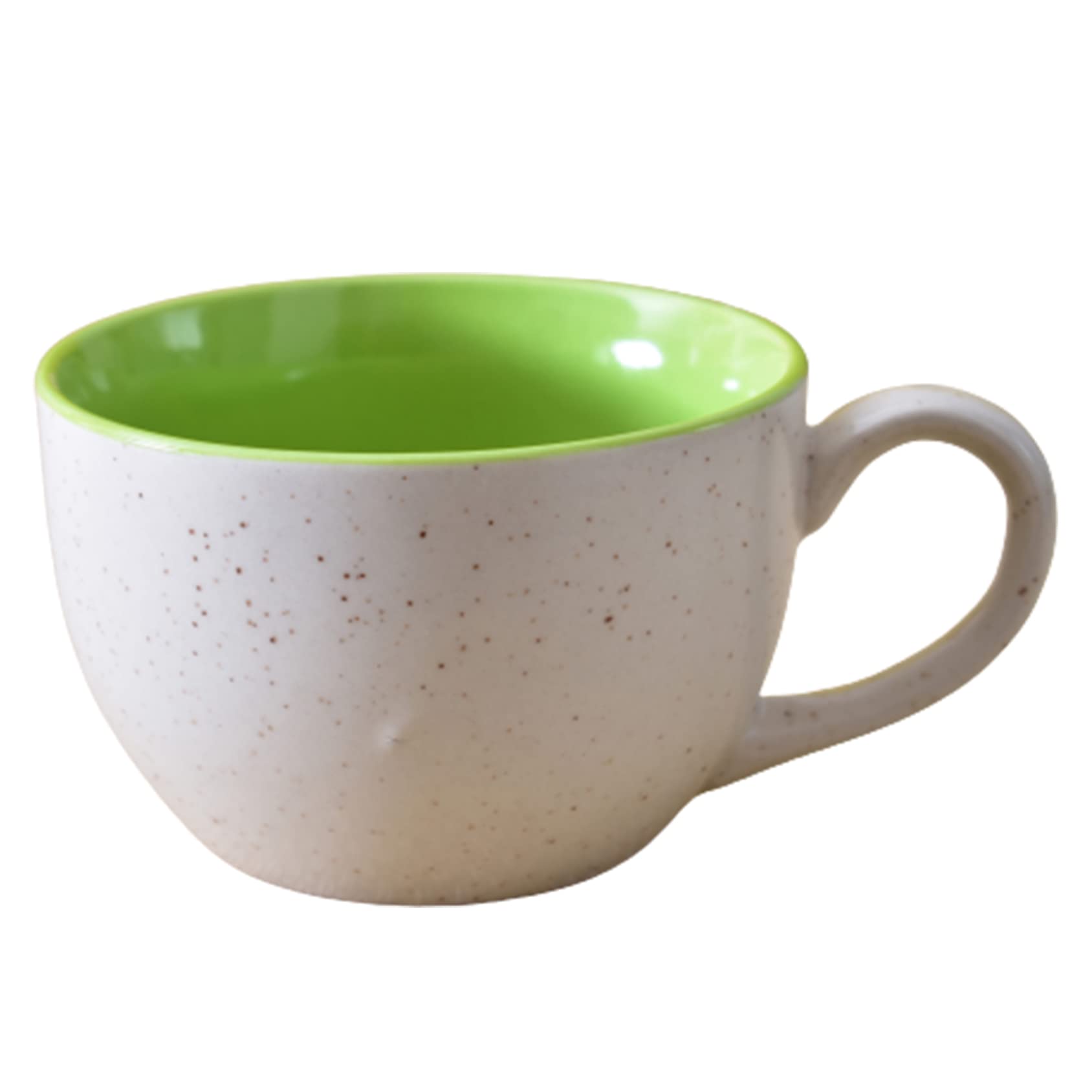 Kunhar Ceramic Jumbo Coffee Mug Soup Mug Noodle Mug - 350 ML - Microwave Safe & Freezer Safe, Set of 1, White Green Matte