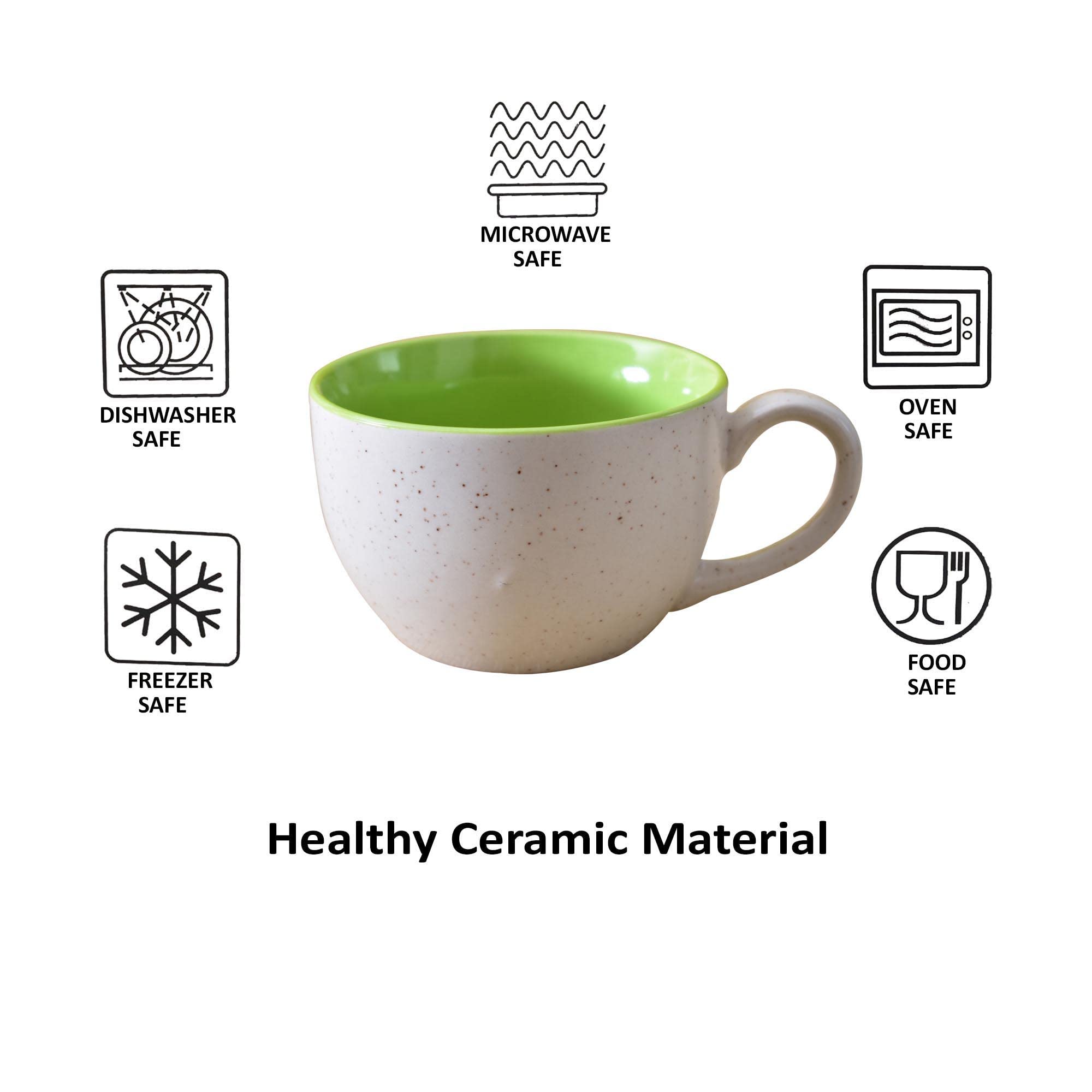 Kunhar Ceramic Jumbo Coffee Mug Soup Mug Noodle Mug - 350 ML - Microwave Safe & Freezer Safe, Set of 1, White Green Matte