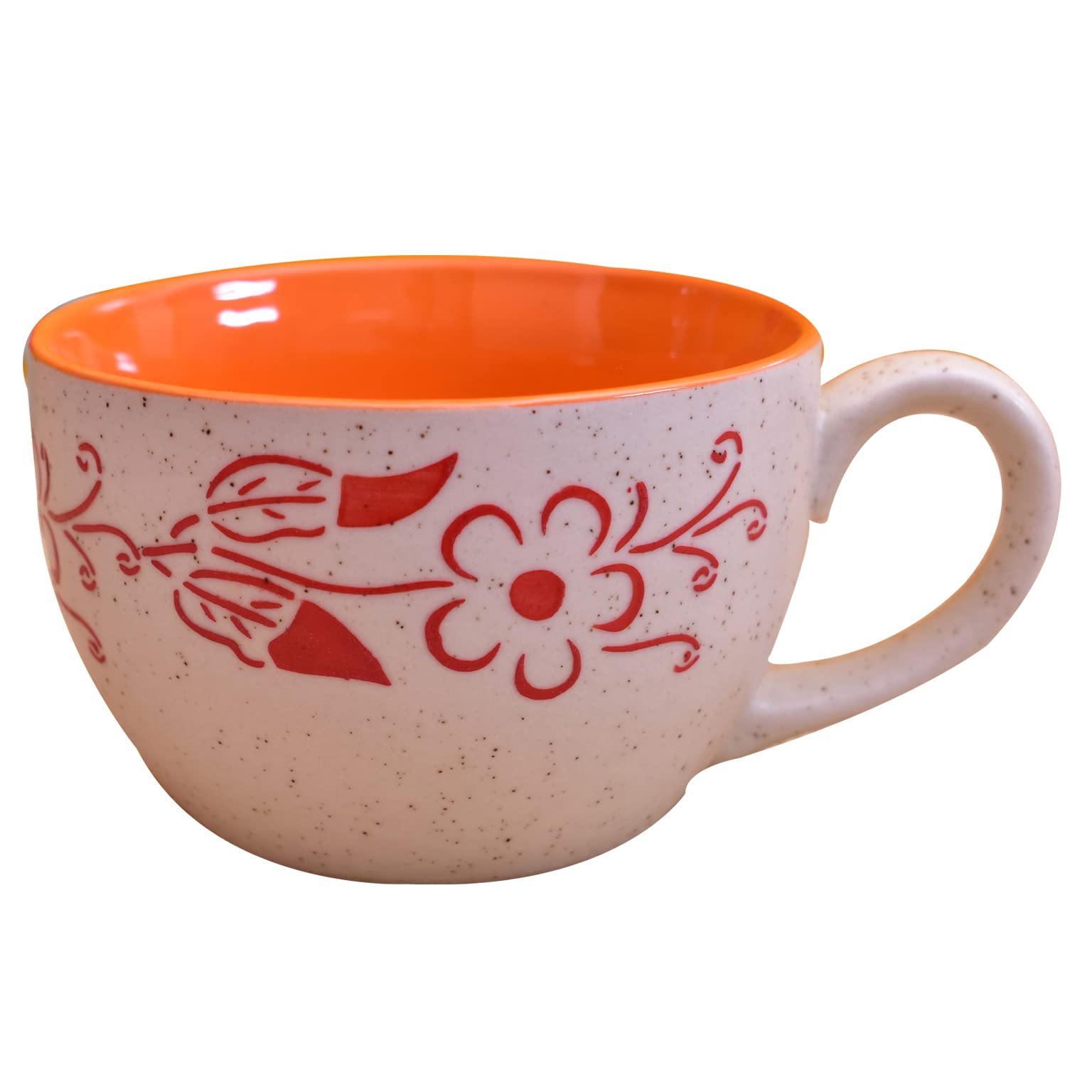 Kunhar Ceramic Jumbo Coffee Mug Soup Mug Noodle Mug - 350 ML - Microwave Safe & Freezer Safe, Set of 1, White Orange Flower