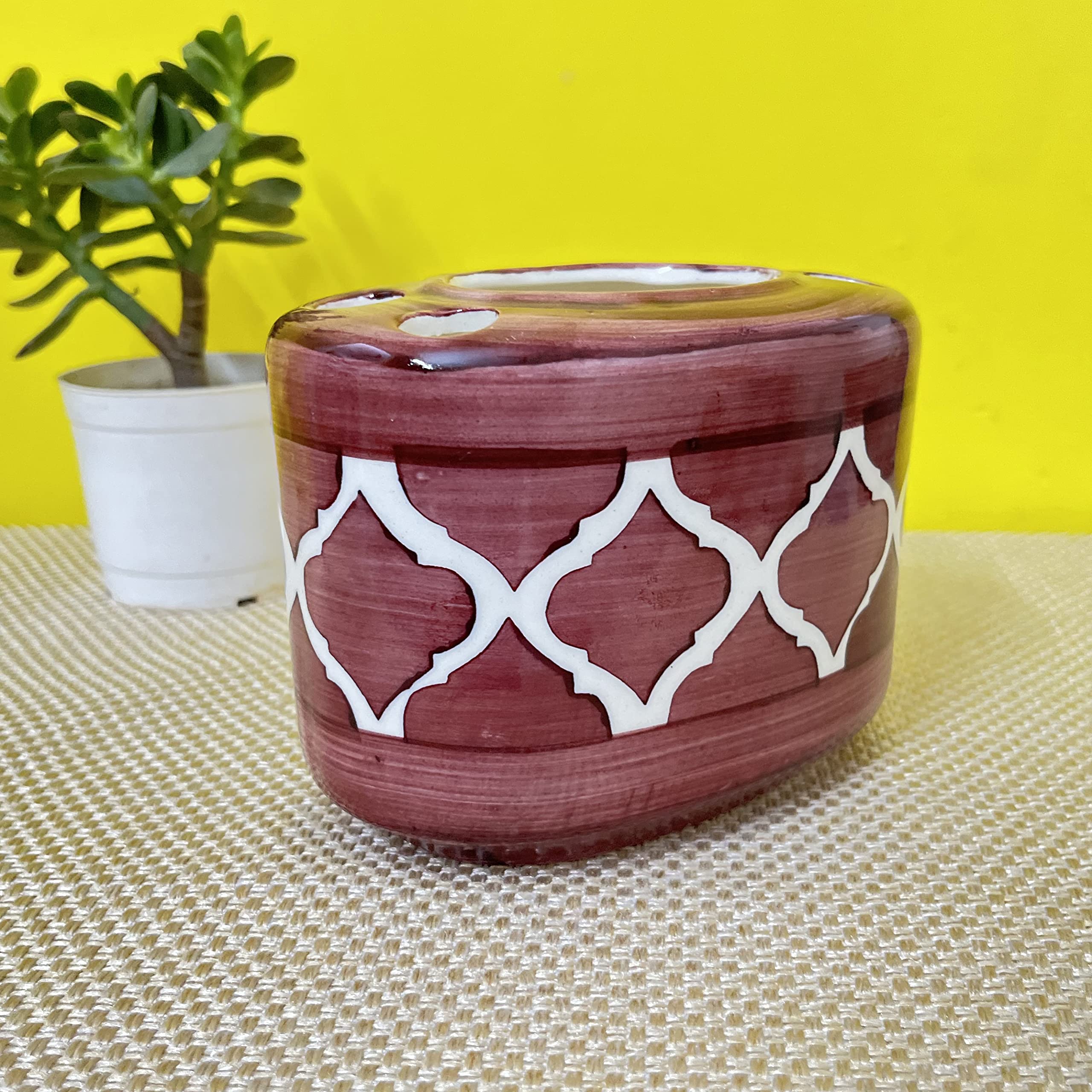 KunhaR Ceramic 2-Piece Bathroom Accessory Set, Purple Brown (Liquid Soap Dispenser 300 ML, Soap Dish Holder and Toothbrush Holder)