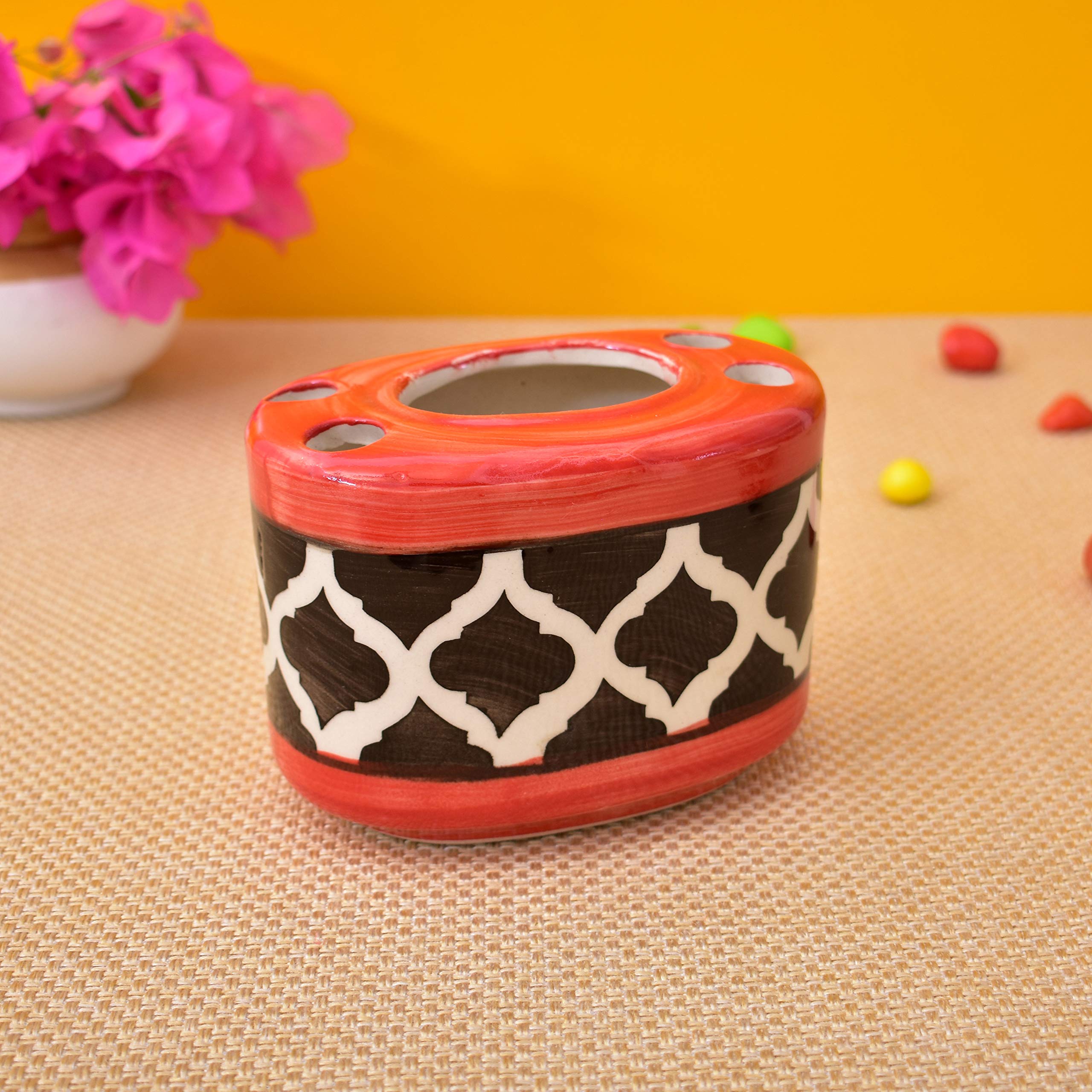 Kunhar Ceramic 2-Piece Bathroom Accessories Set (1 Soap Dish Holder and 1 Toothbrush Holder), Red Chidi