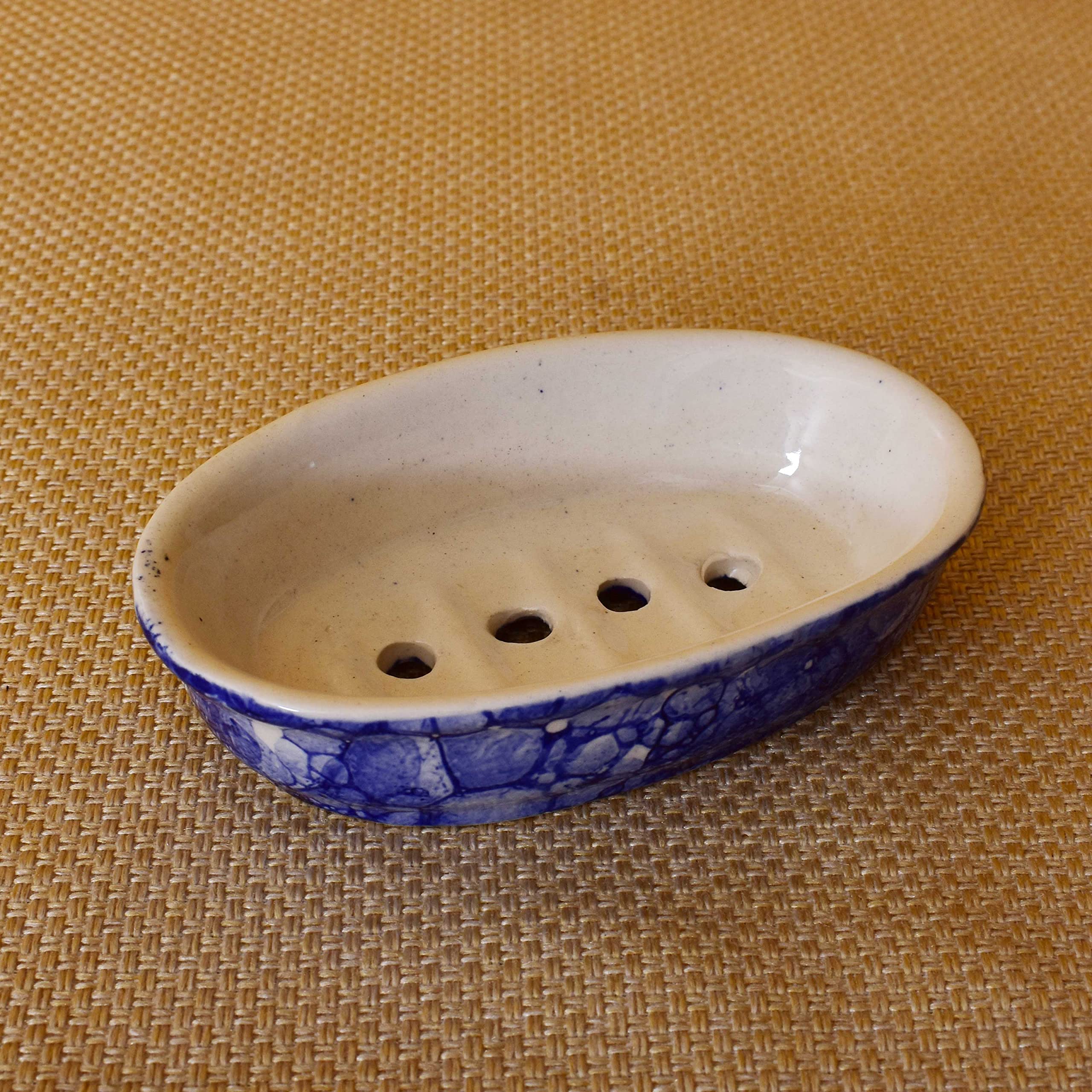 Kunhar Ceramic 2-Piece Bathroom Accessories Set (1 Soap Dish Holder and 1 Toothbrush Holder), Blue Luster