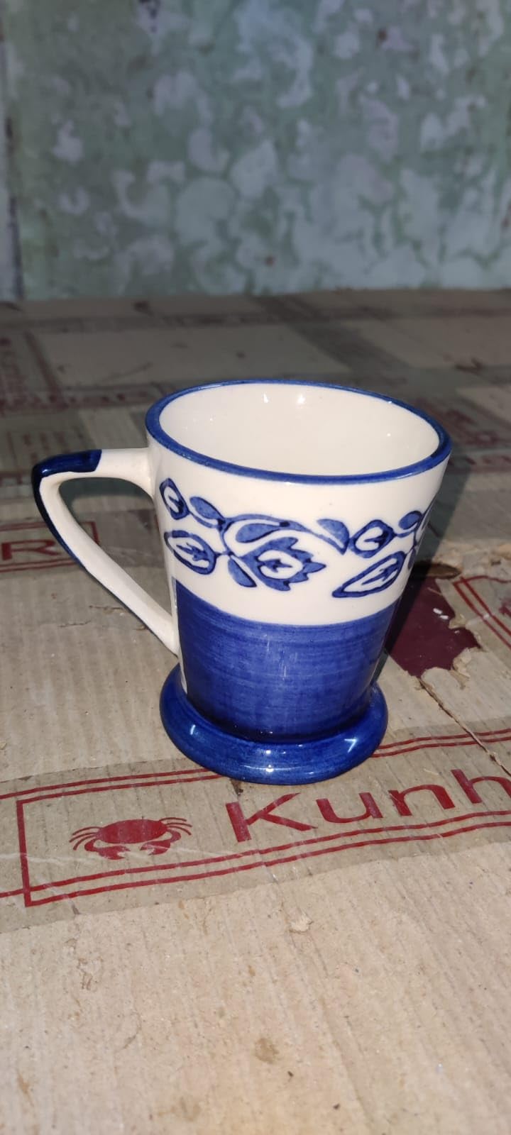 Kunhar Ceramic Tea Cup - 120 Ml, 4 Pieces, Blue Vine (Cup-18)