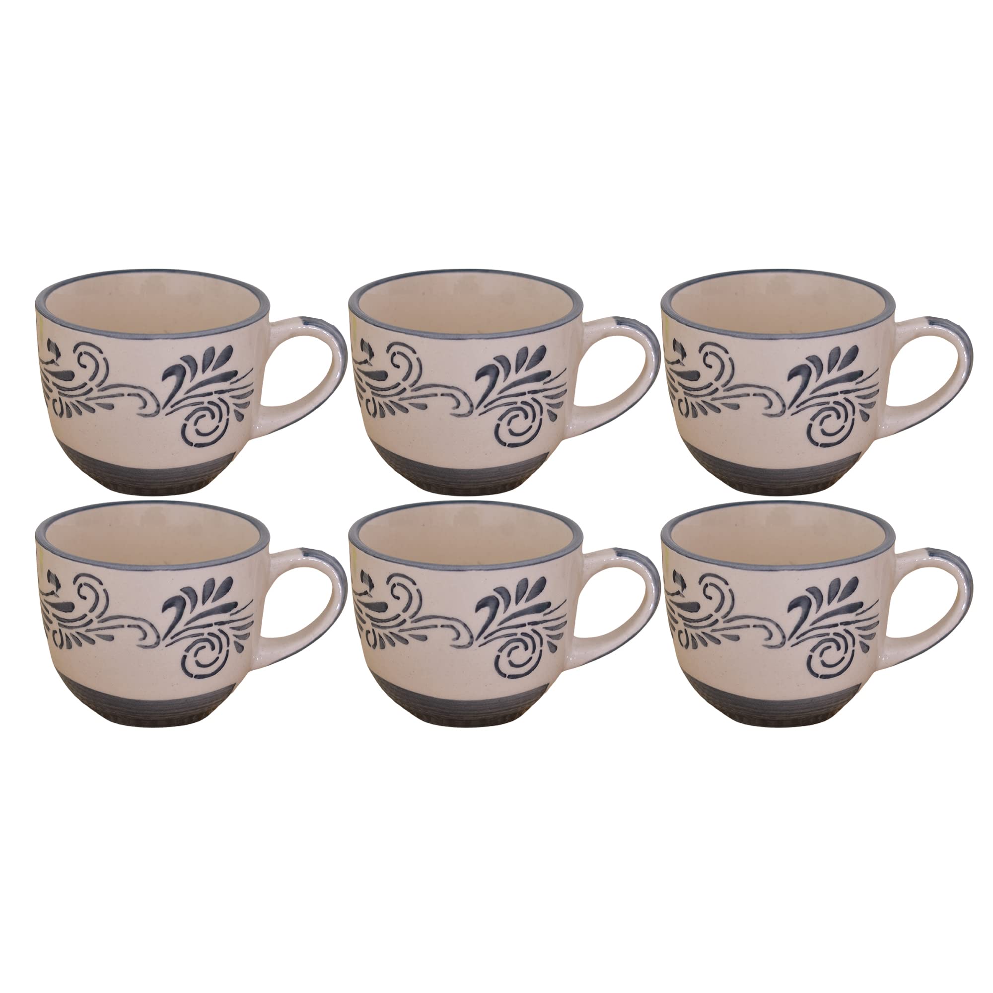 Kunhar Ceramic Tea Cup - 150 Ml, 6 Pieces, Grey
