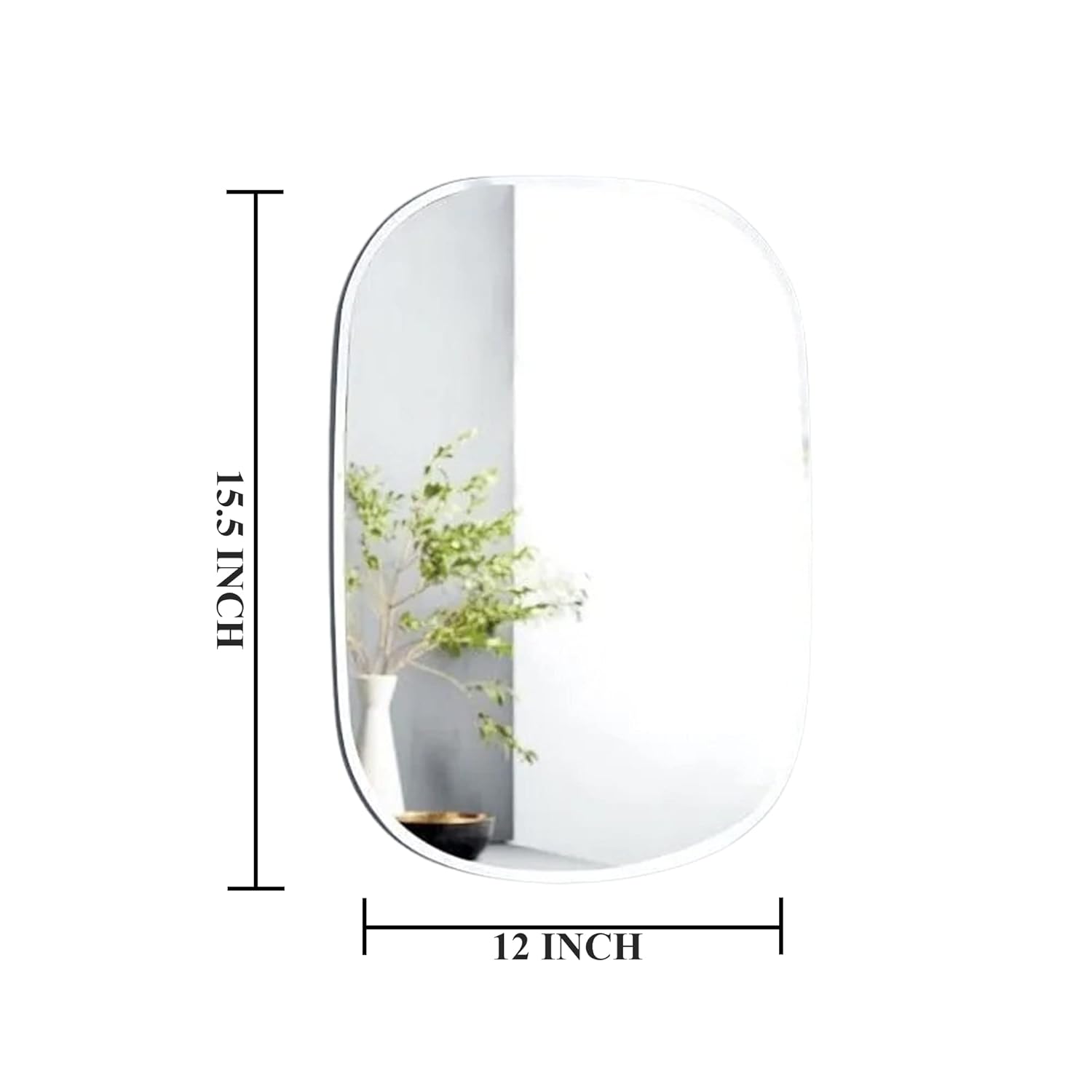 Kunhar Frameless Wall Mirror 12x16, Unframed Transparent Mirror, Corner Cut Wall Mirror, Rectangular Mirror, Modern Frameless Mirror, Bathroom Mirror, Home Decor Mirror 12x16 Inch
